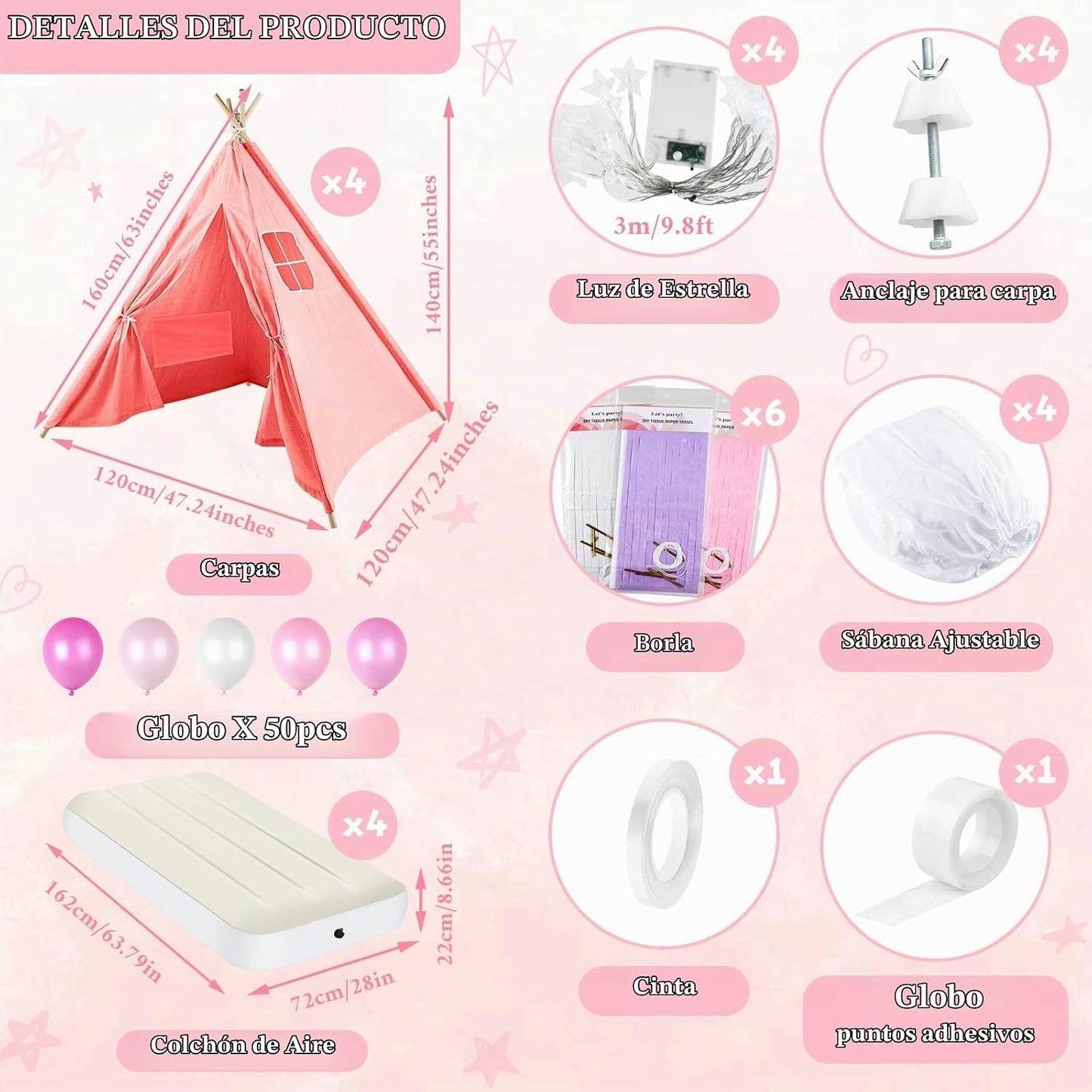 PLULON Paquete de 4 tiendas de campaña tipo tipi para niños y niñas...