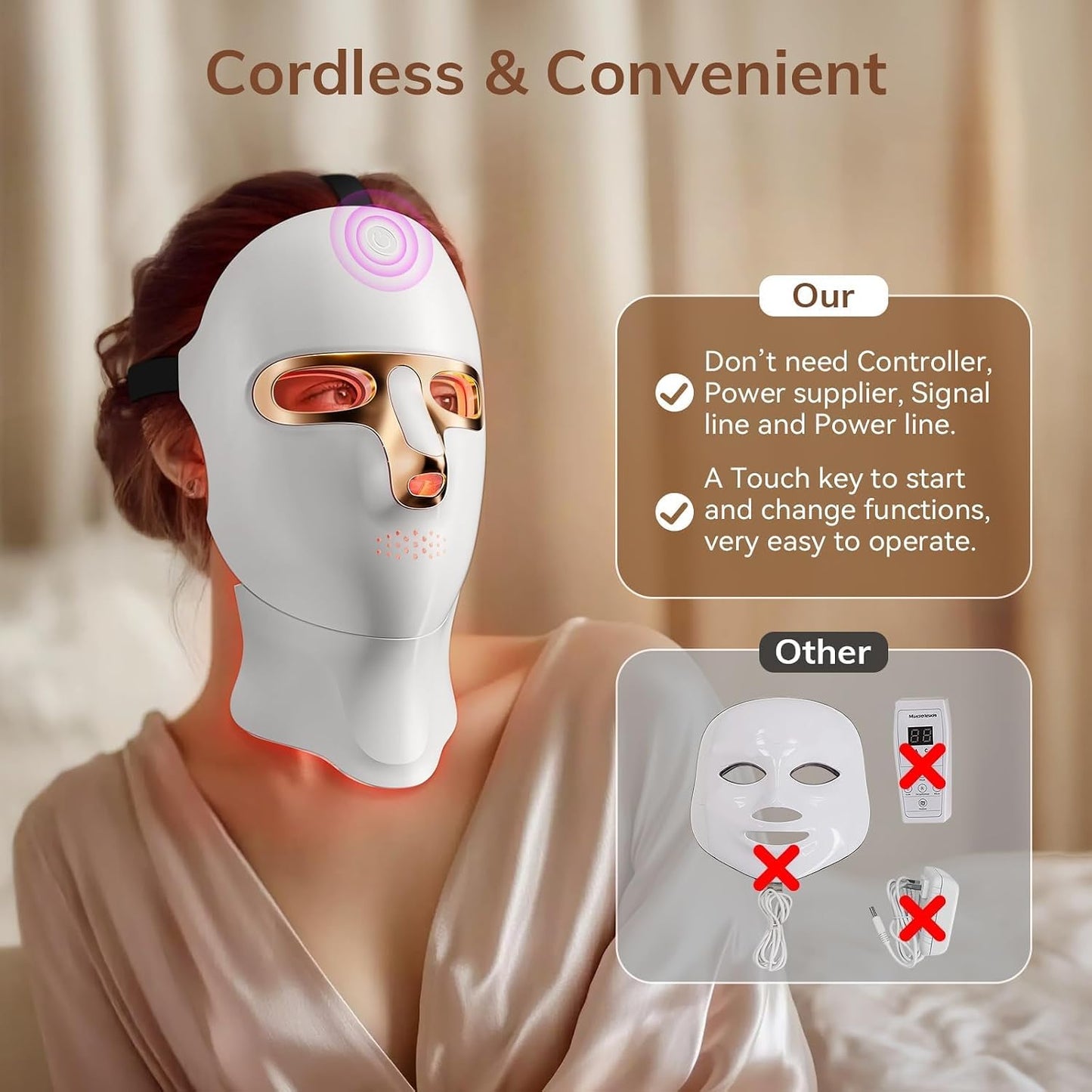 ONLUKY Máscara de terapia de luz roja Máscara facial LED recargable...