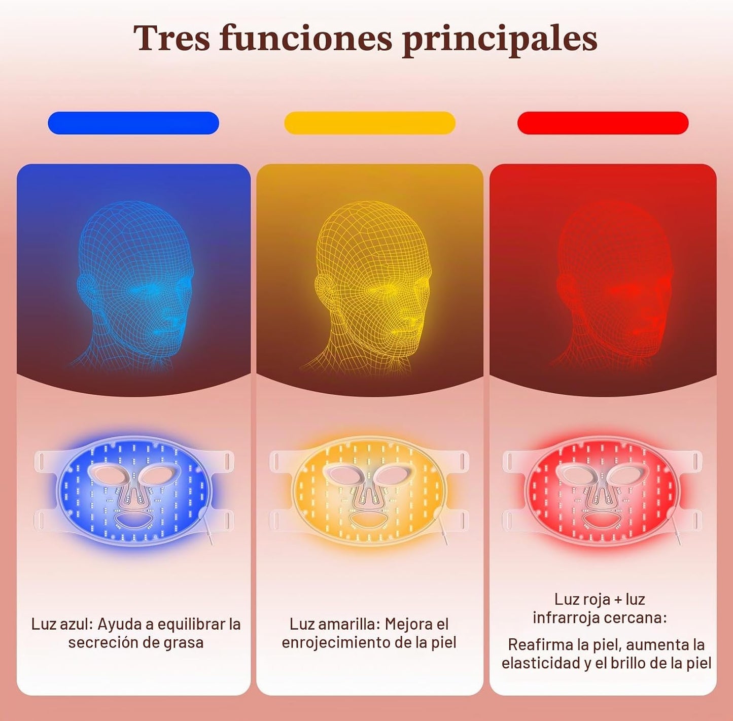 INTEO Terapia de luz roja para cara, mascarilla LED portátil de ter...