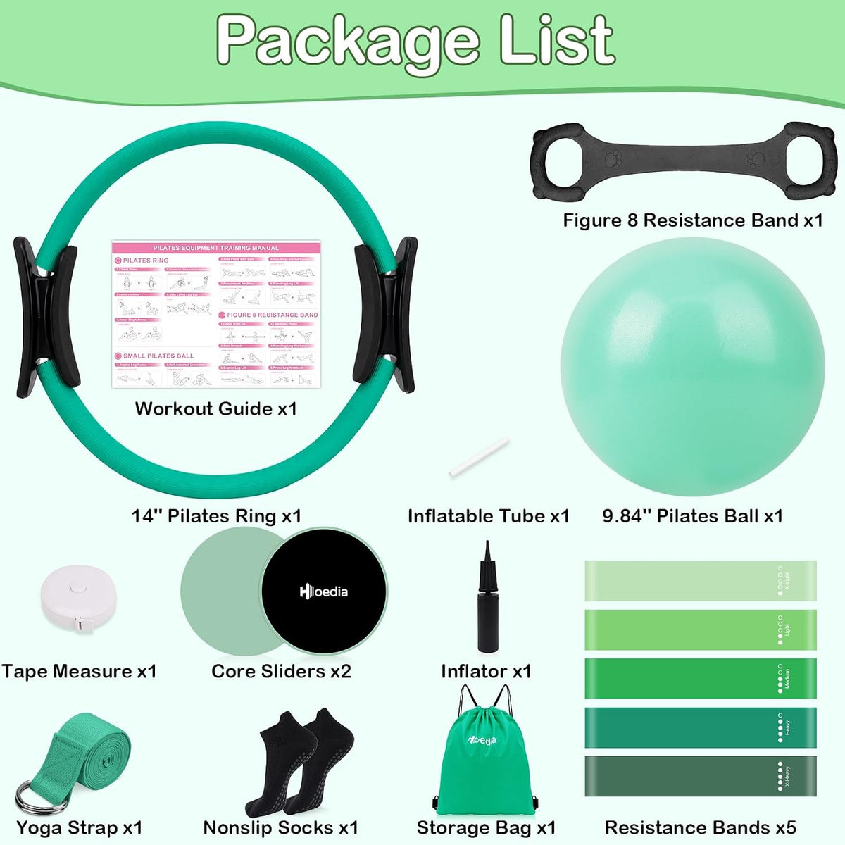 Hoedia Kit de Pilates de 17 Piezas para Mujeres, Equipo de Pilates...