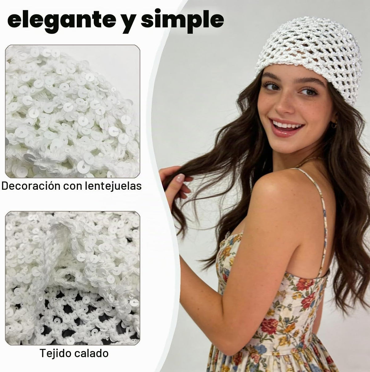IDOLPET Gorro de verano hecho a mano con lentejuelas de ganchillo p...