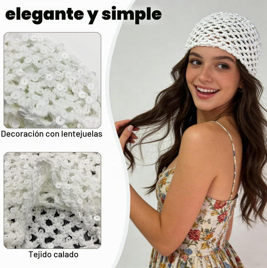 IDOLPET Gorro de verano hecho a mano con lentejuelas de ganchillo p...
