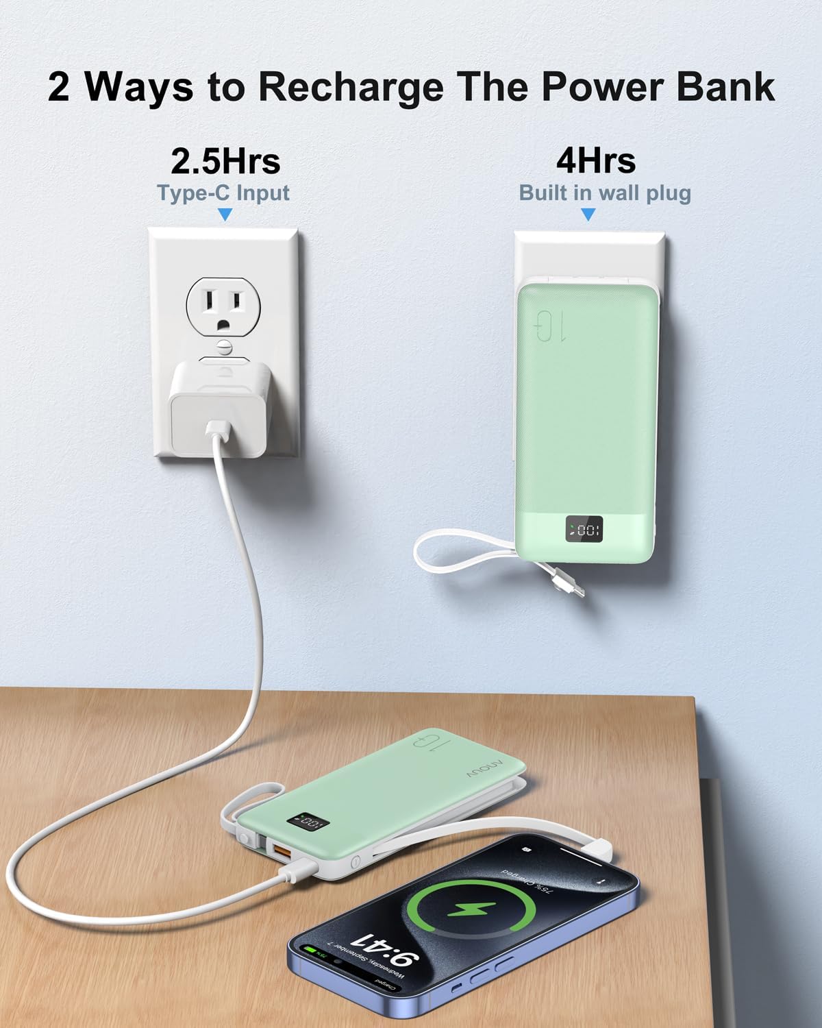 Cargador portátil de 10000 mAh 22.5 W PD 3.0+QC 4.0 Banco de energí...