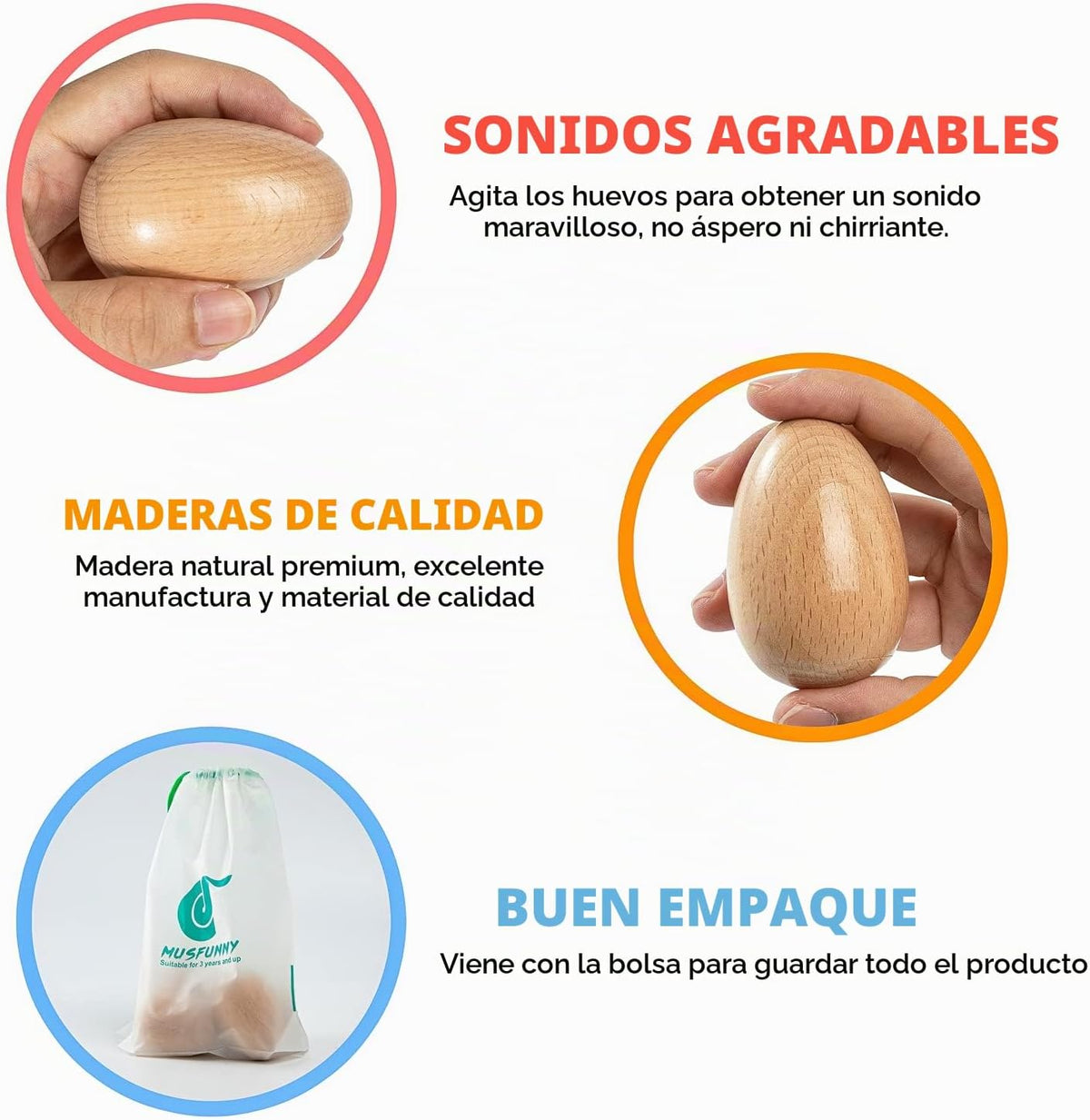 Musfunny Maracas Egg Shakers Instrumentos musicales, 4 piezas de pe...