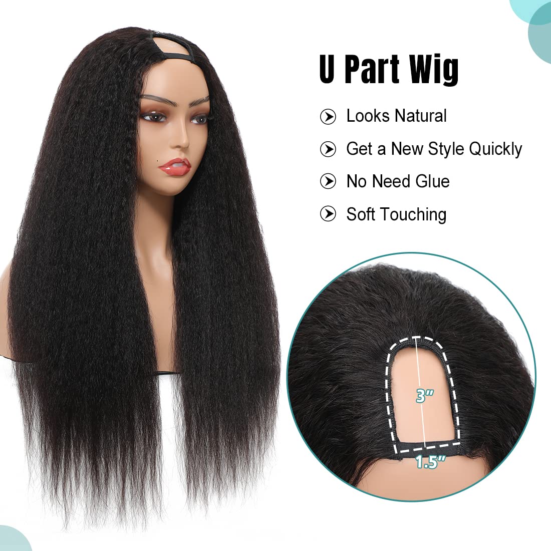 Urbeauty- Peluca con parte superior en U de cabello humano crespo p...