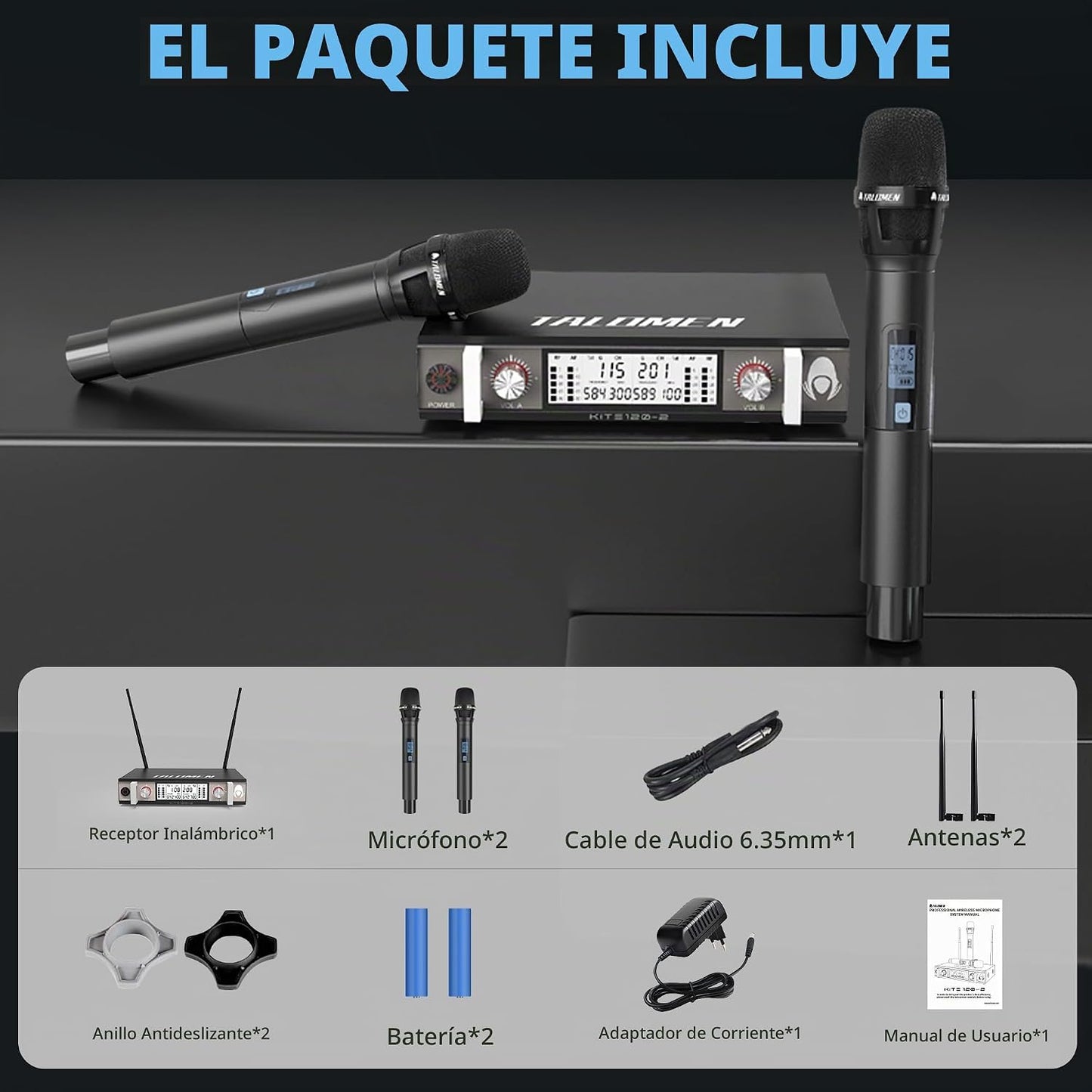 talomen Sistema de micrófono inalámbrico, UHF Dual Channel Handheld...