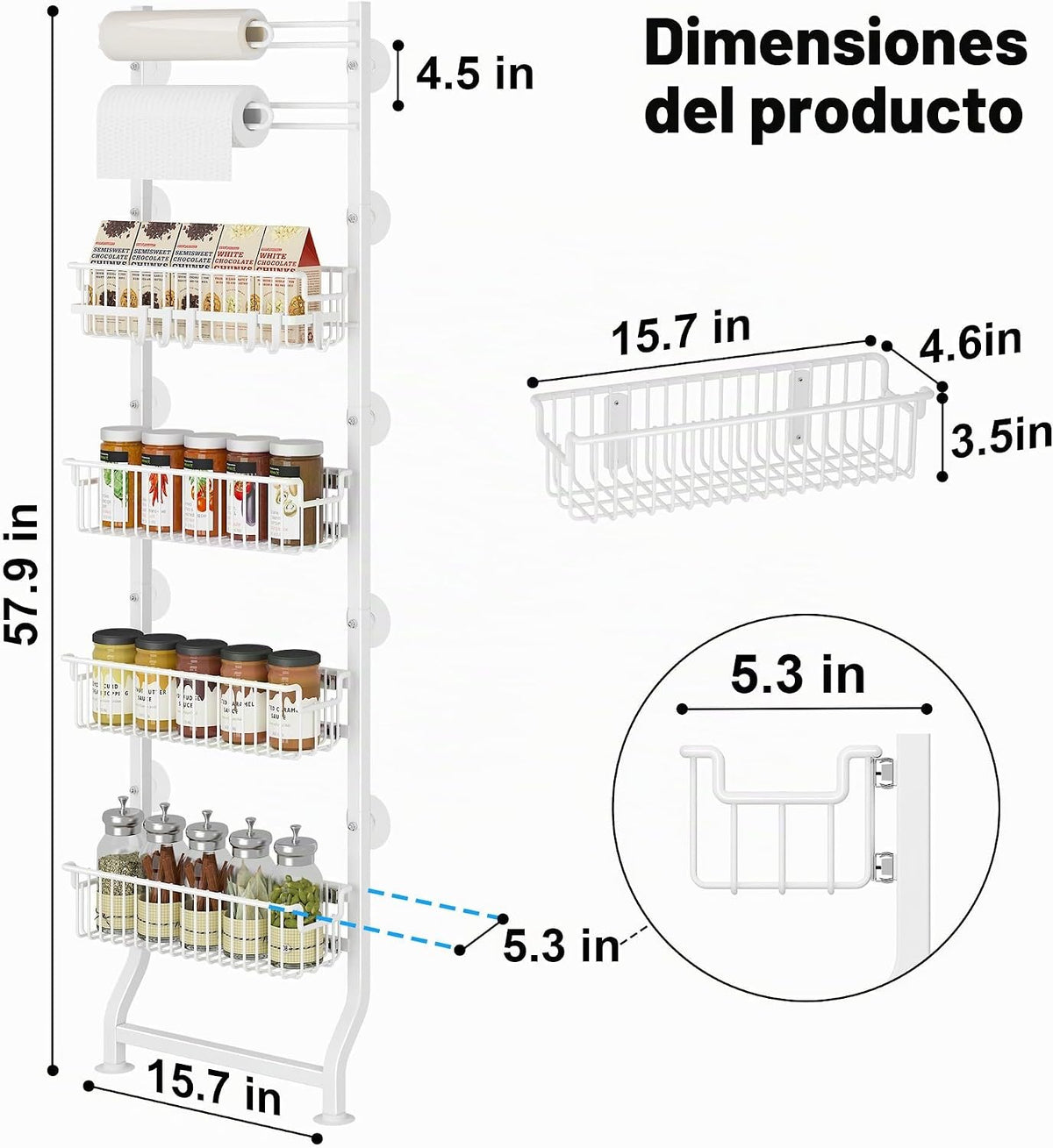 BUKFEN Estante esquinero delgado de 6 niveles, estante para especia...