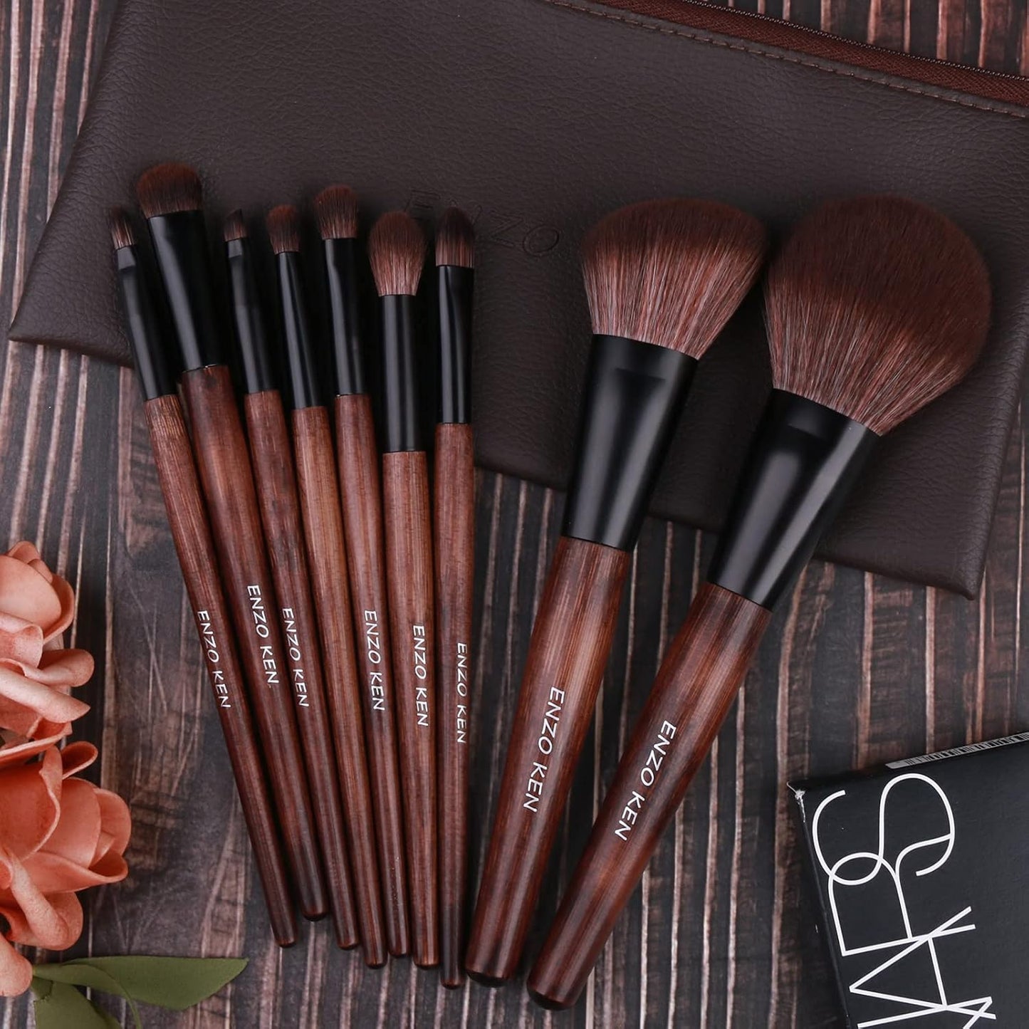 Juego de brochas de maquillaje de bambú profesional, juego de broch...