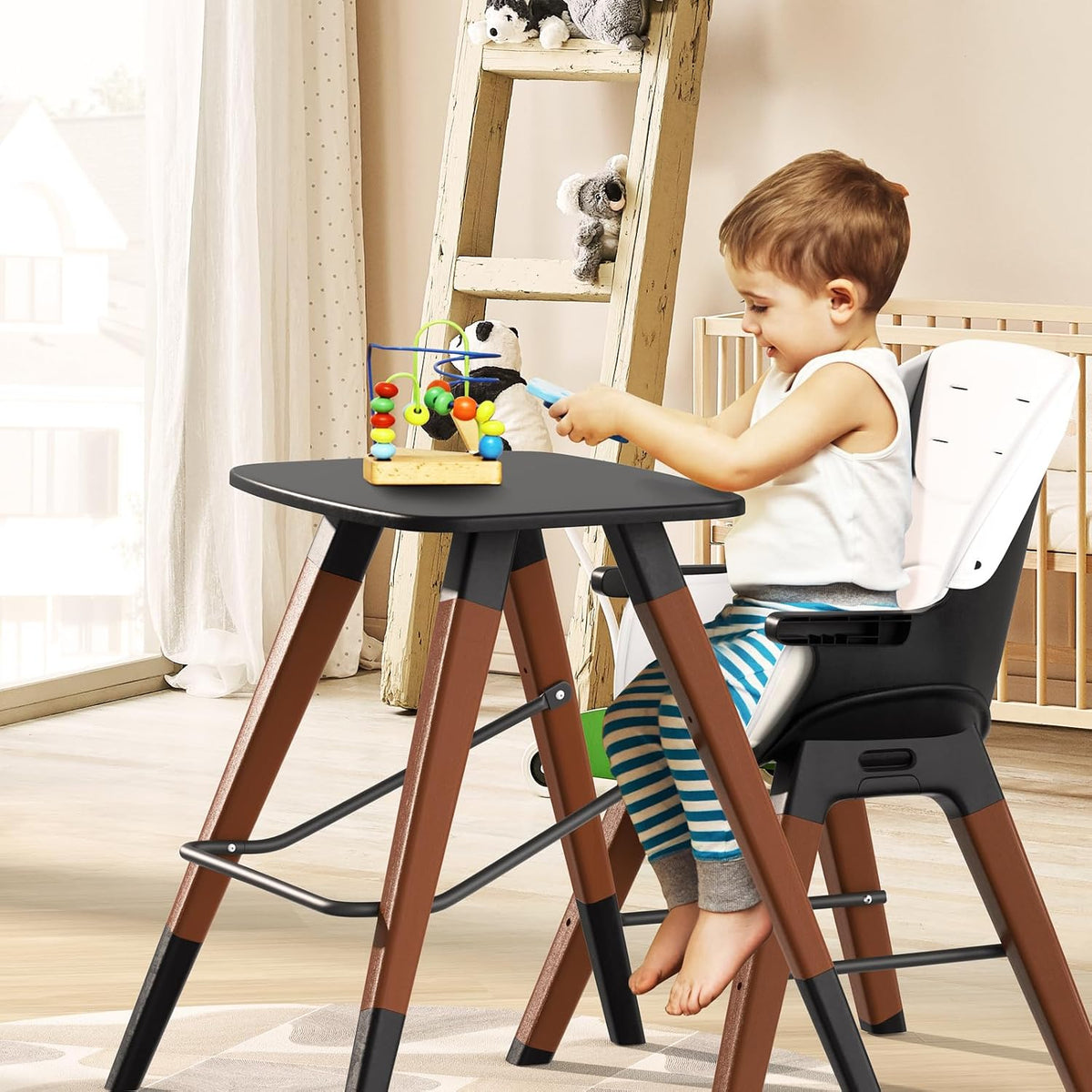 GAIVE Silla alta convertible de madera 8 en 1, silla alta ajustable...