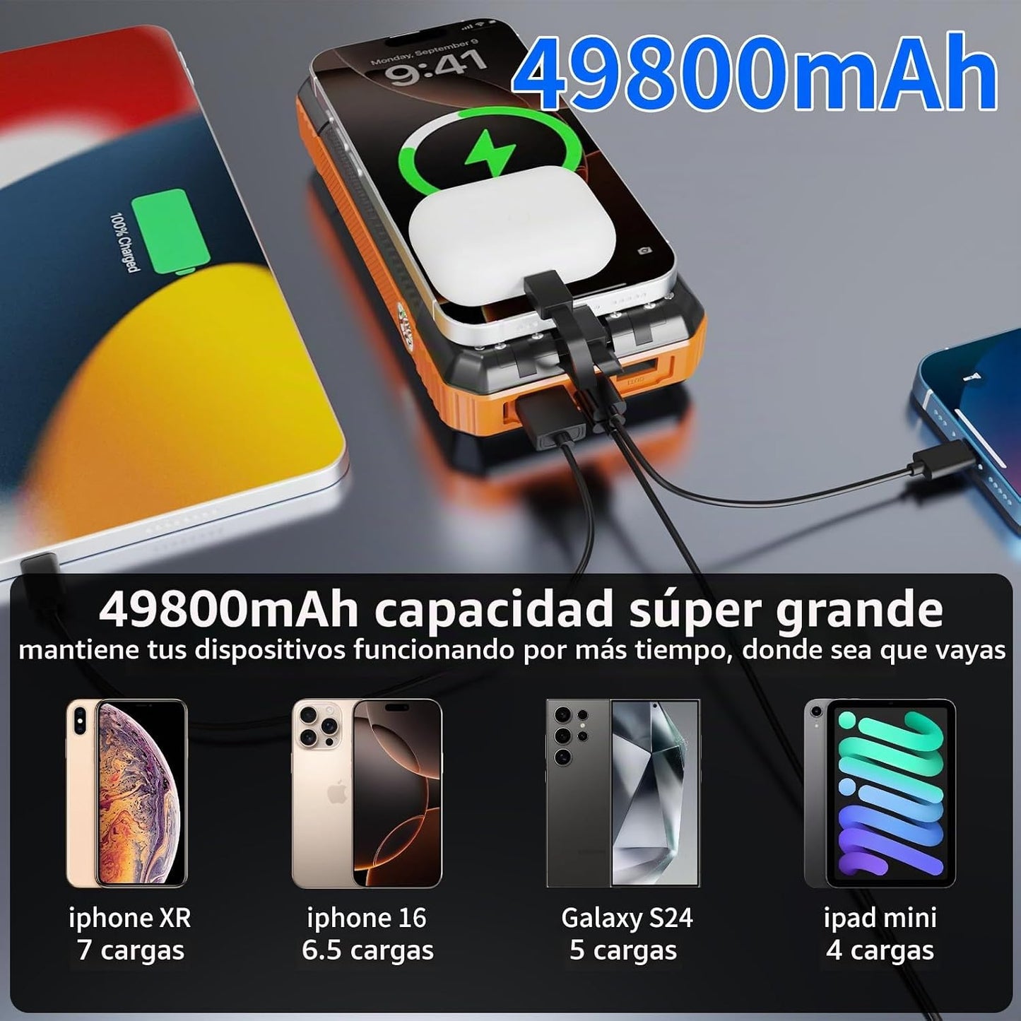 FCJZX - Banco de energía solar de 49800 mAh, cargador portátil con...