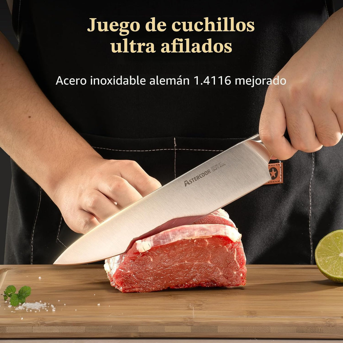 Astercook Juego de cuchillos, juego de cuchillos de cocina con bloq...