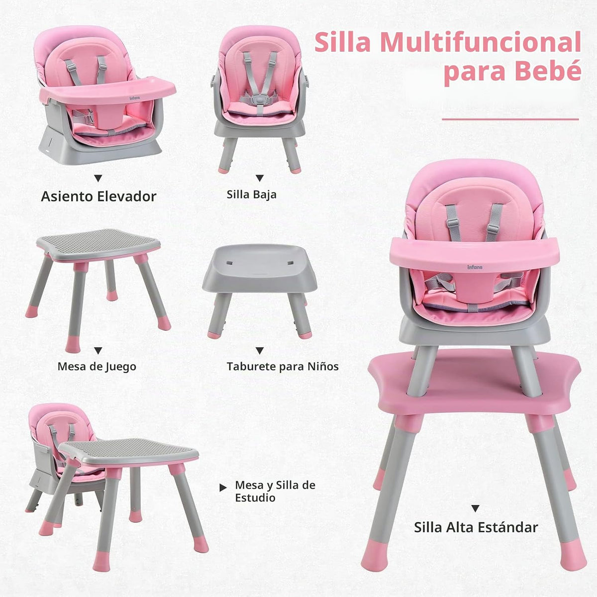INFANS Silla alta 8 en 1 para bebés y niños pequeños, asiento eleva...