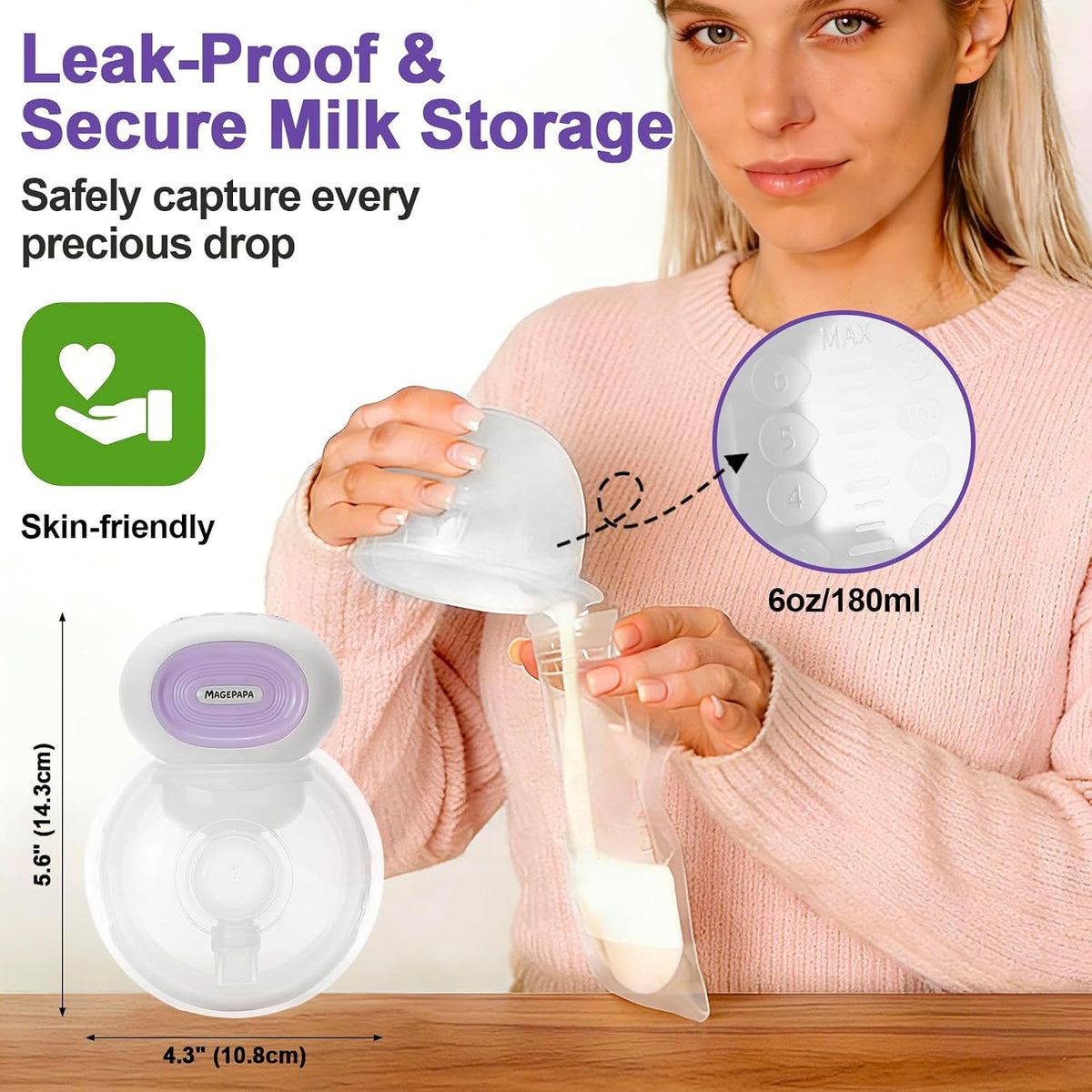 MAGEPAPA Extractor de leche eléctrico portátil | Fuerte succión, si...