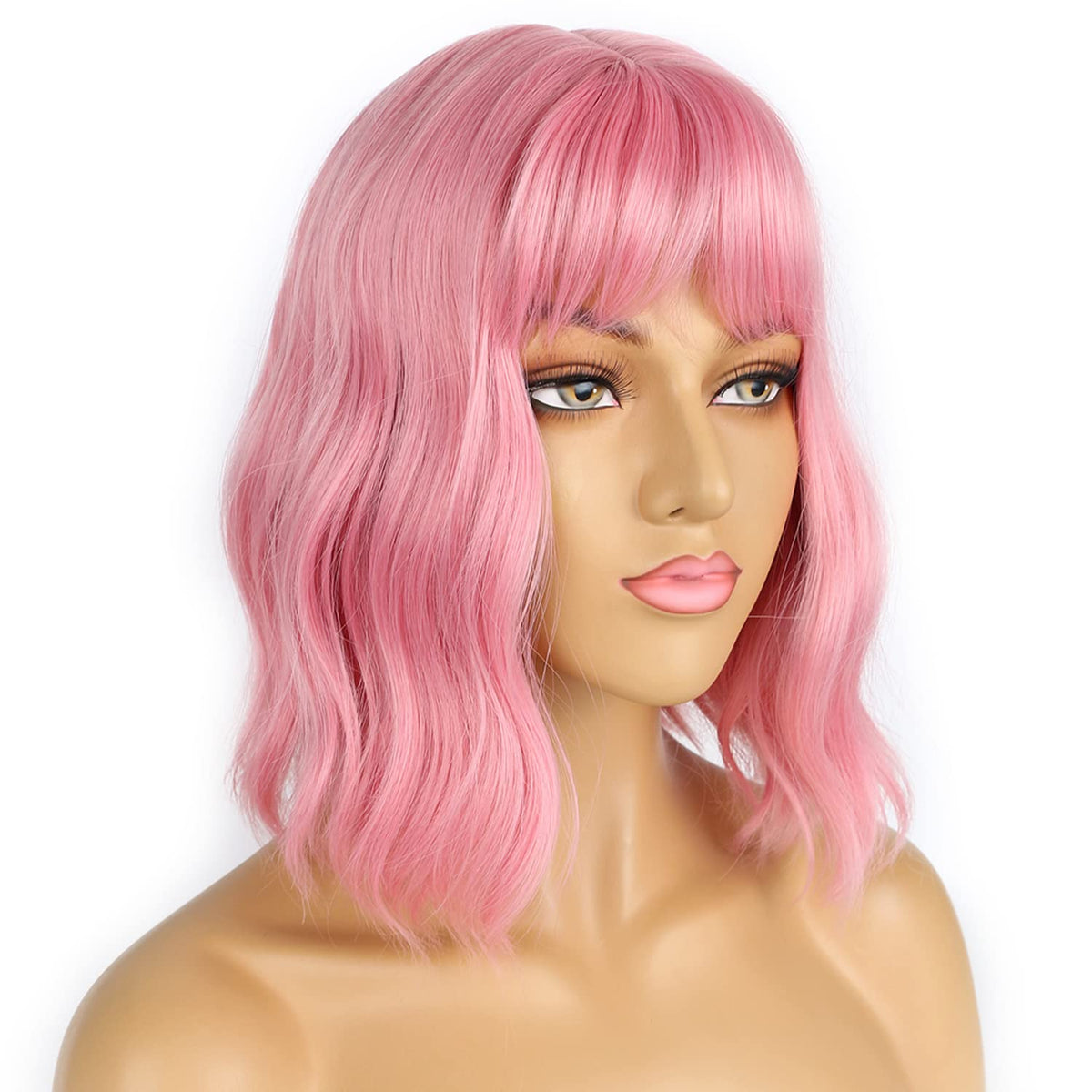 LANCAINI Pelucas de corte Bob pastel con flequillo para mujer, pelu...