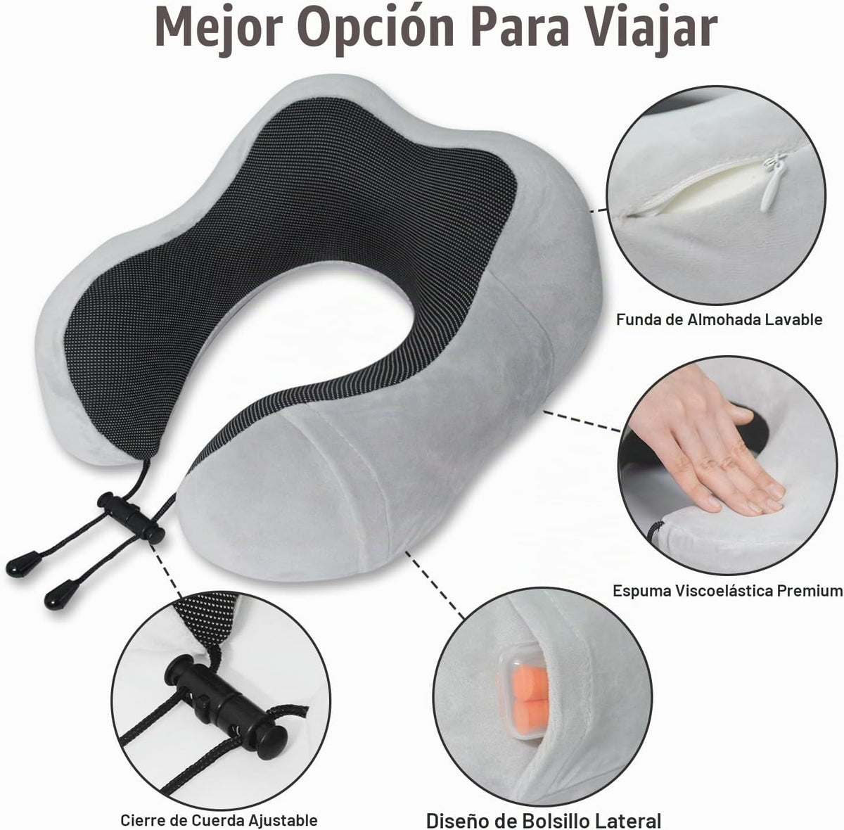 Almohada de viaje, almohada de cuello de espuma viscoelástica para...