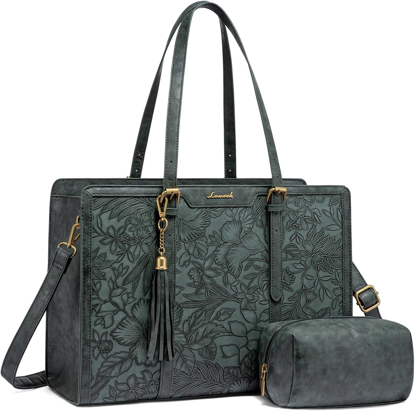 LOVEVOOK Bolsa para laptop para mujer, de piel vintage, de 15.6 pul...