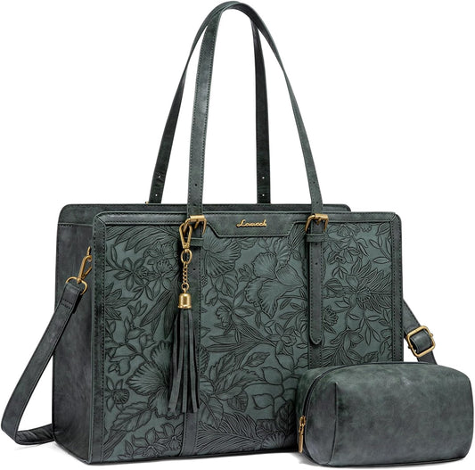 LOVEVOOK Bolsa para laptop para mujer, de piel vintage, de 15.6 pul...