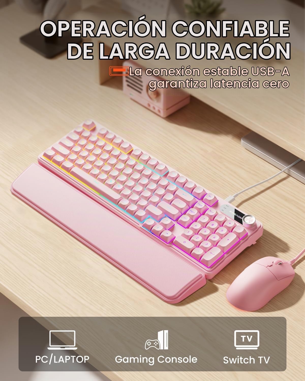 EWEADN Combo de teclado y mouse con cable con reposamuñecas desmont...