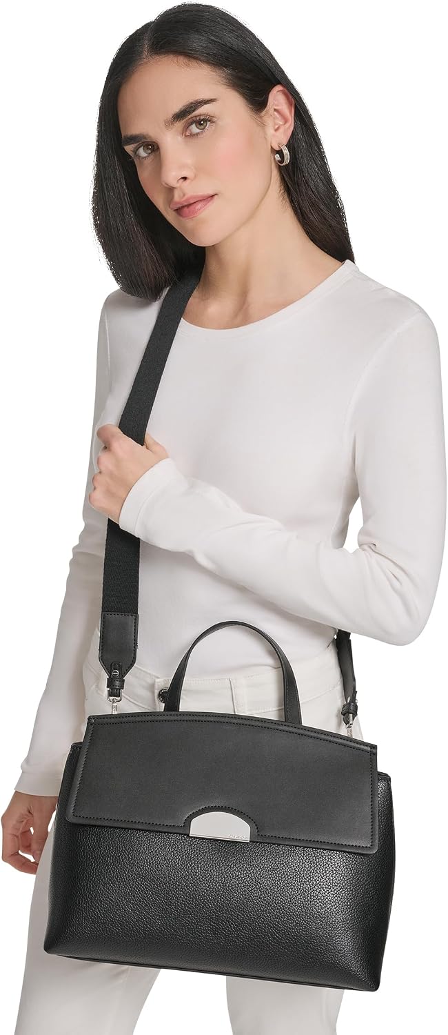 Calvin Klein Arabella - Bolso con asa superior, color negro y plate...
