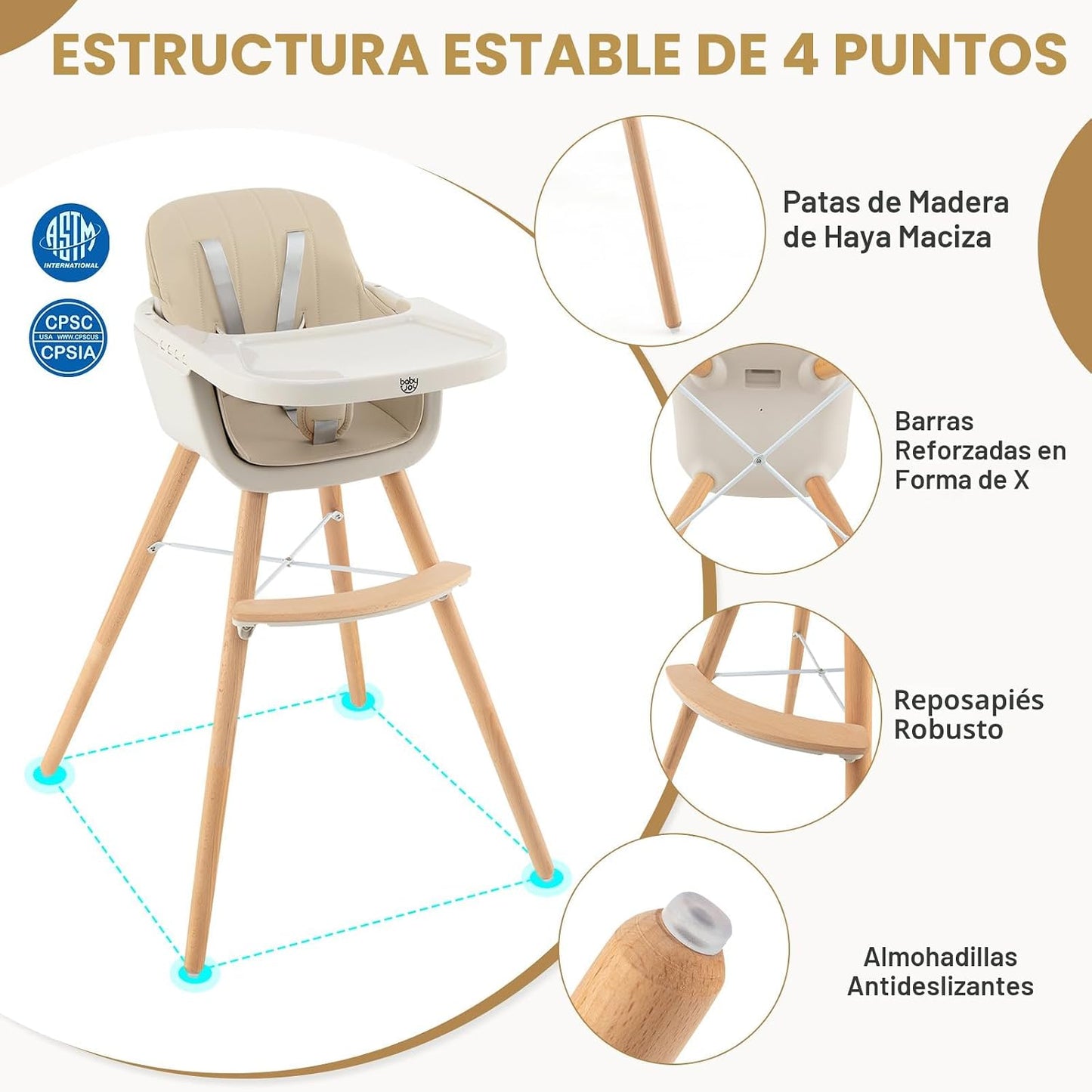 BABY JOY Trona convertible para bebé, 3 en 1, silla alta de madera\...