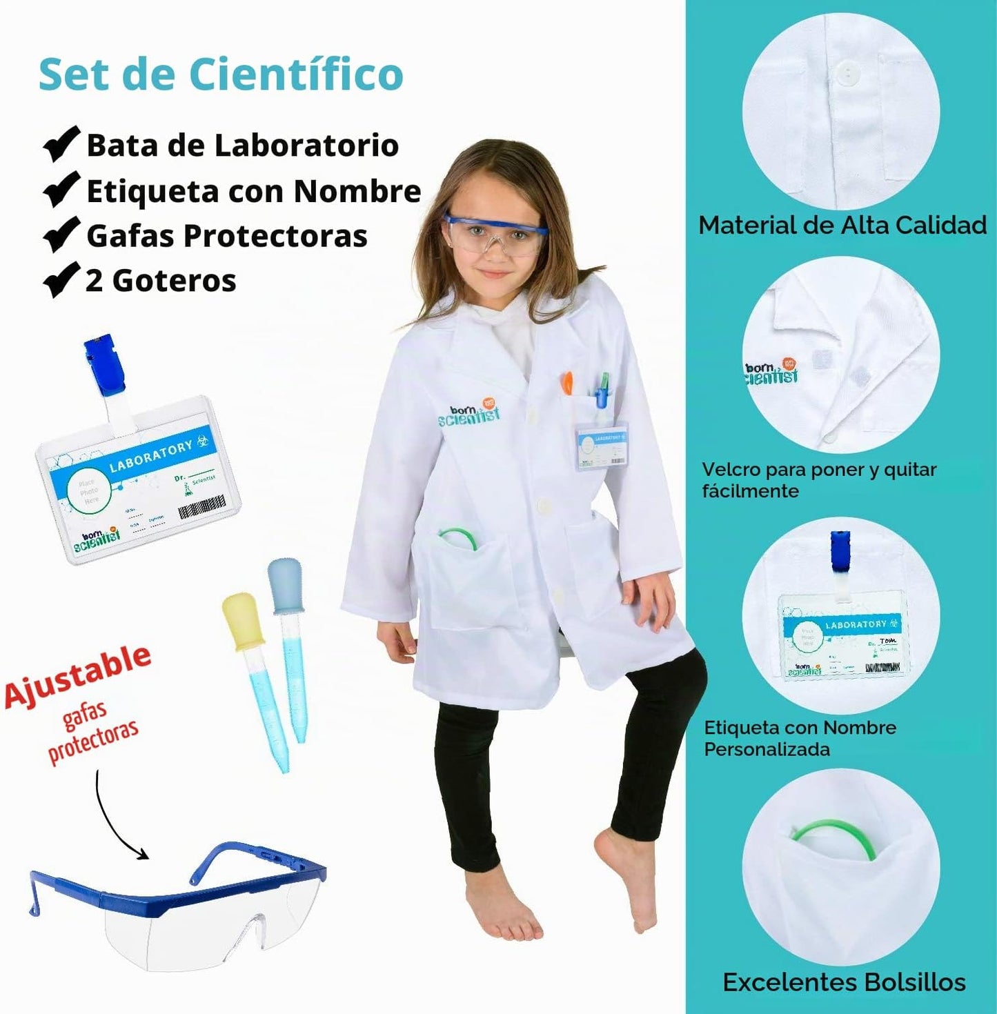 Born Toys Ropa de vestir 3 en 1 para niños Científico Jardinero Saf...