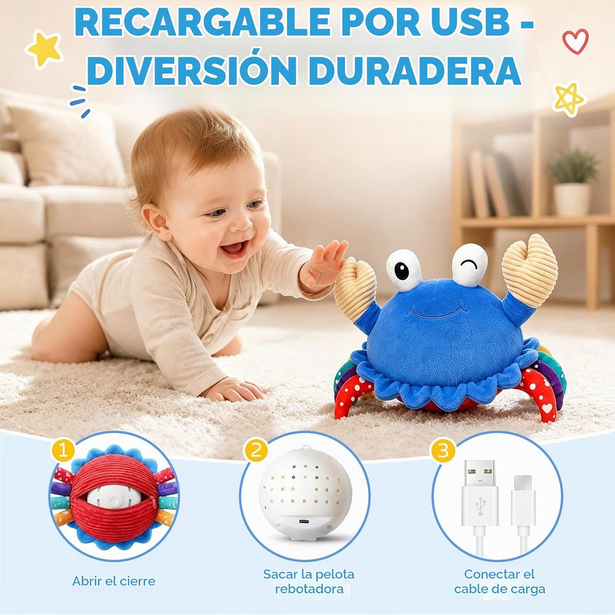 Juguete para bebé de cangrejo gateante, juguete interactivo para be...