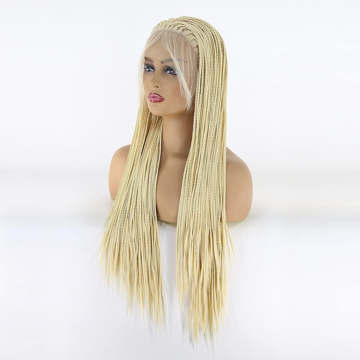 BTWTRY Peluca rubia #613 con encaje frontal sintético micro trenzad...