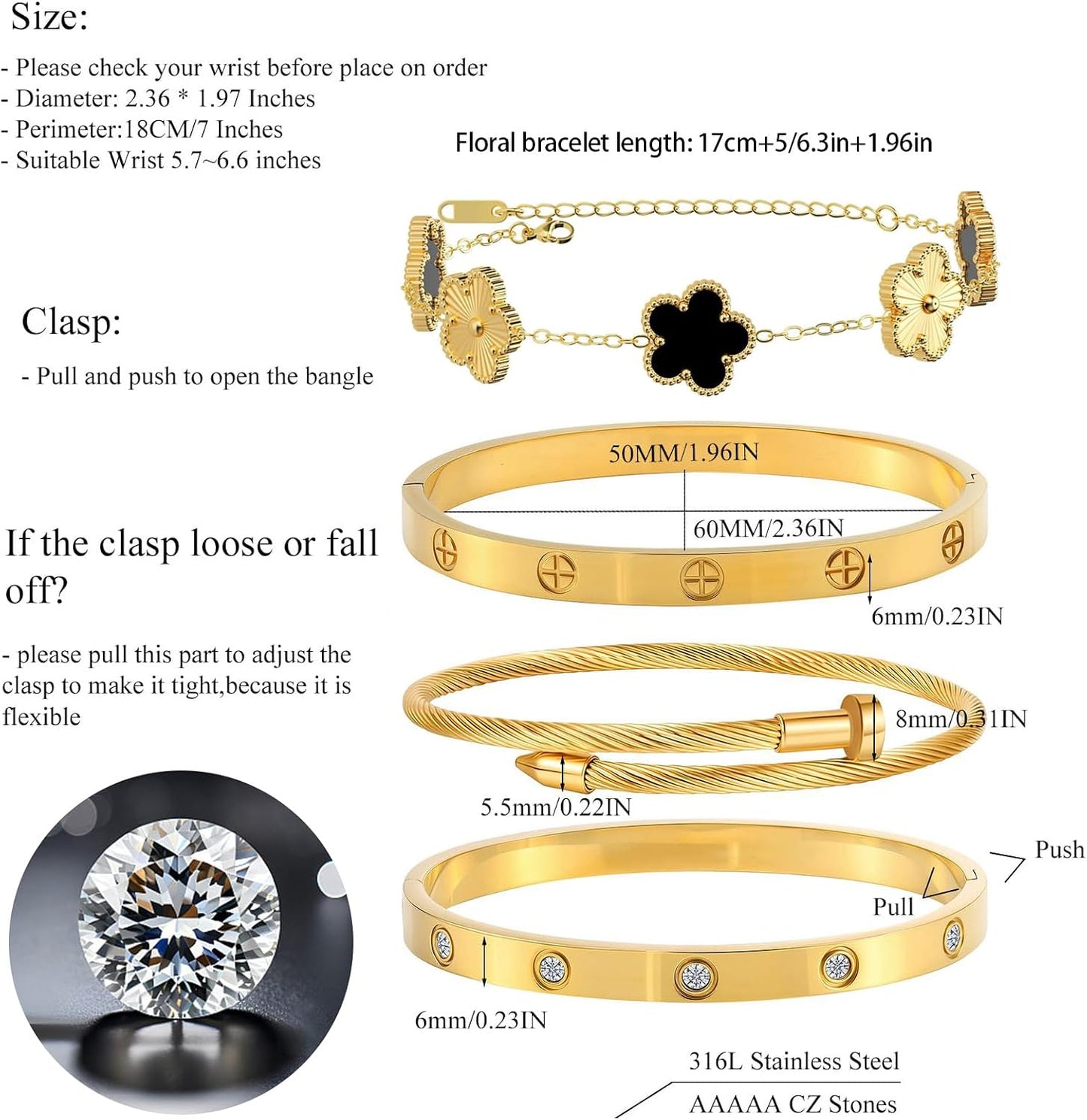 Ntutrxk Pulseras de oro para mujer - 4 piezas\/3 piezas, juego de p...