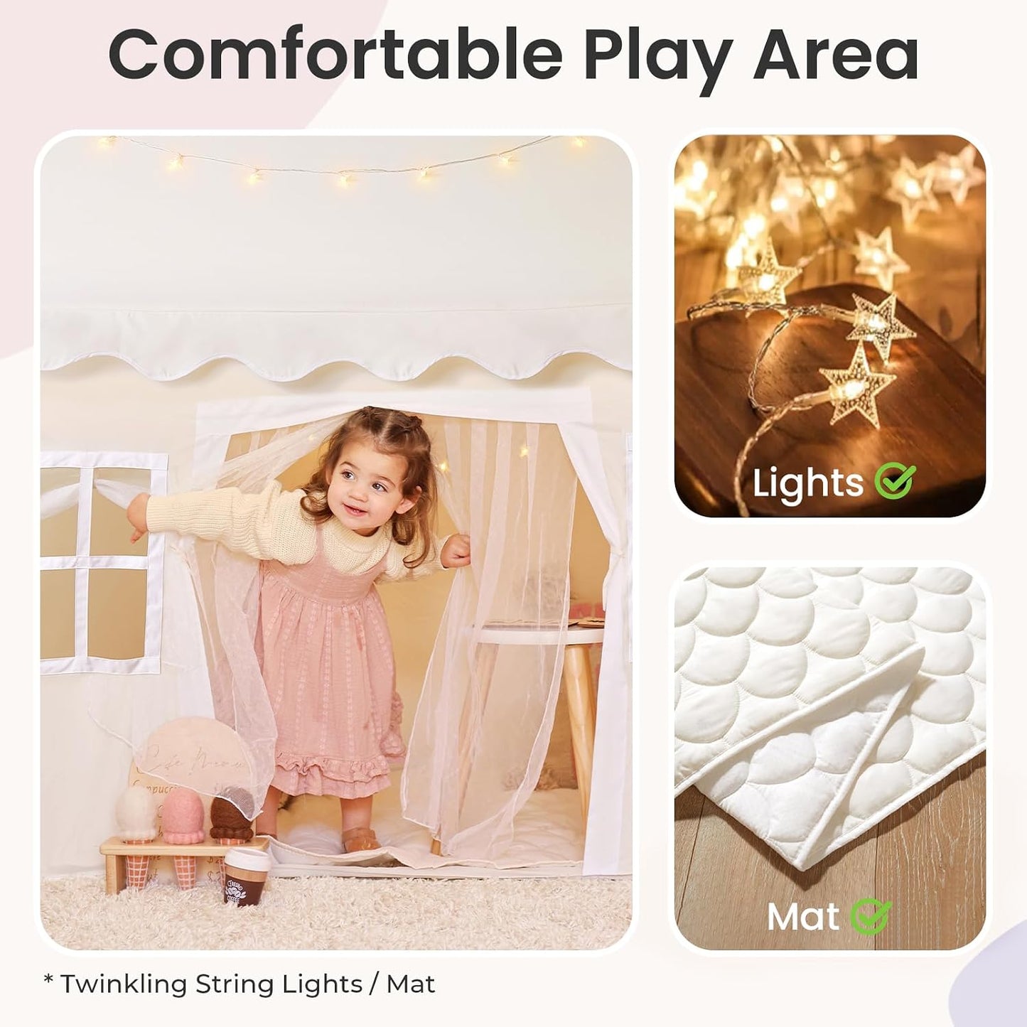 Tiny Land Tienda de campaña con alfombrilla acolchada y luces LED y...