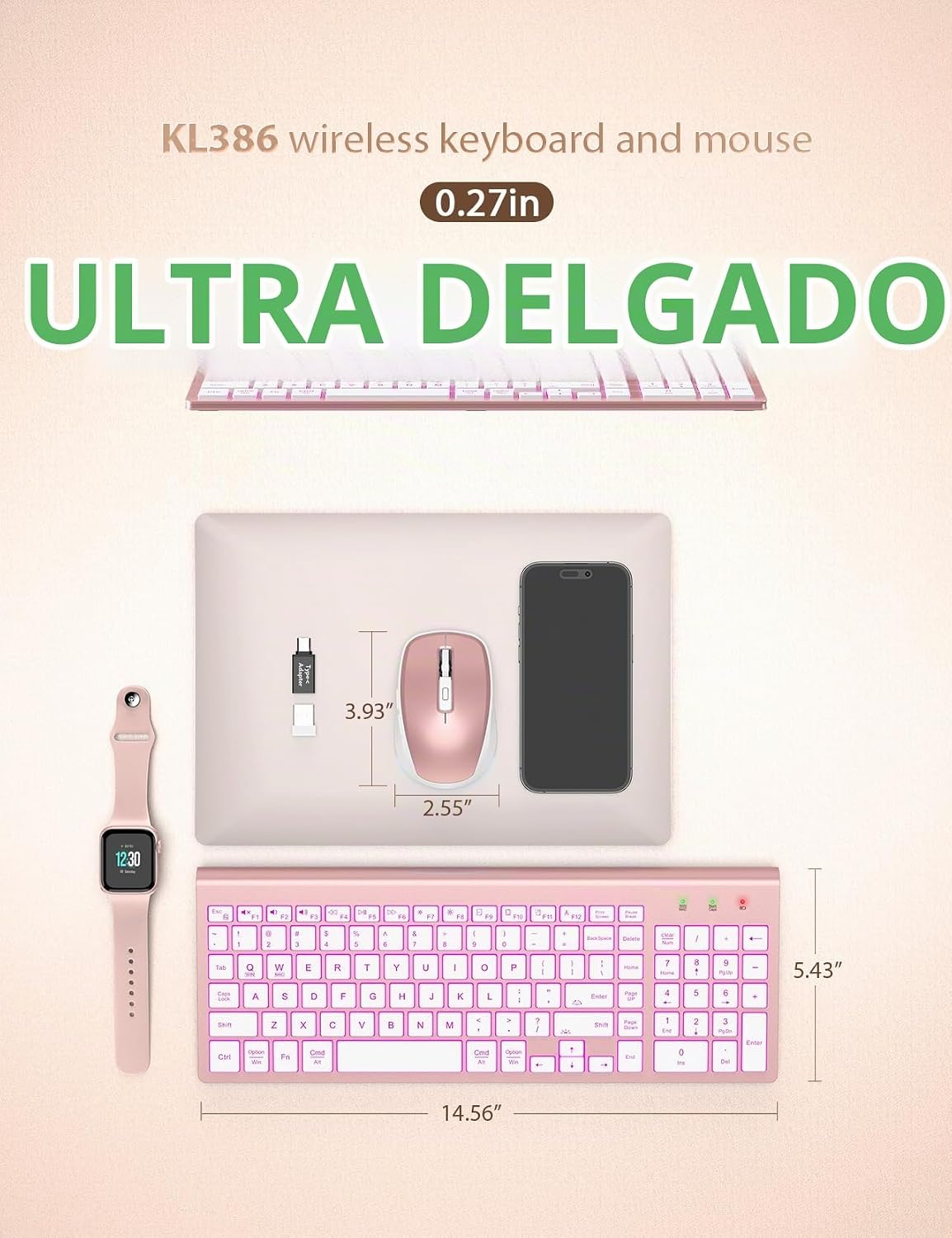 SABLUTE Combo de teclado y mouse inalámbricos retroiluminados - Tec...