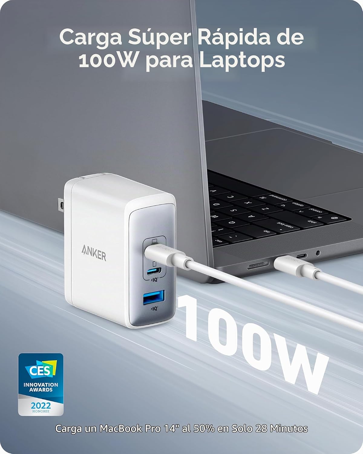 Anker Cargador Nano 100W para MacBook, bloque compacto rápido del c...