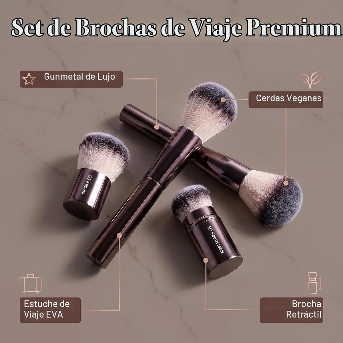 BS-MALL Brocha de maquillaje profesional con estuche de viaje, incl...