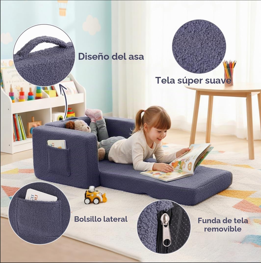 Tiita Sofá para niños, sillas infantiles 2 en 1, sofá convertible p...