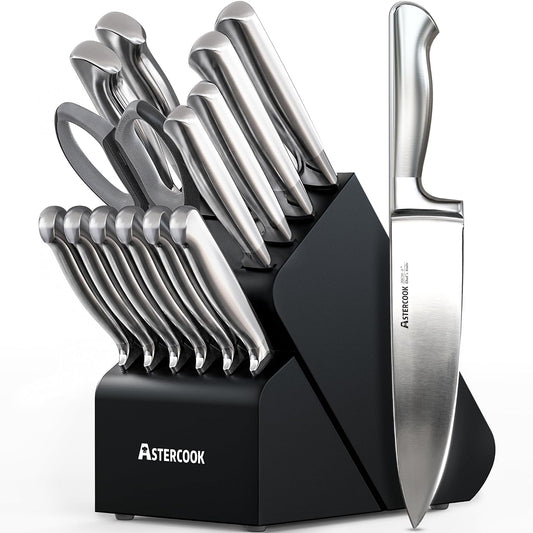 Astercook Juego de cuchillos de cocina de acero alemán de 15 piezas...