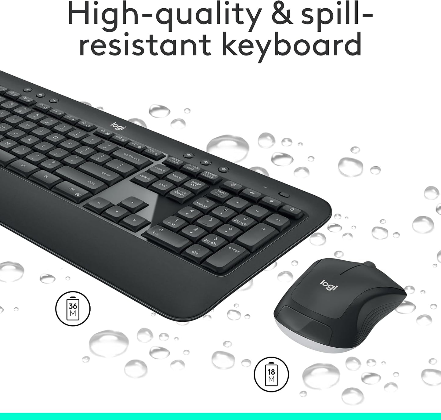 Logitech Combo de teclado y mouse inalámbricos avanzados de tamaño...
