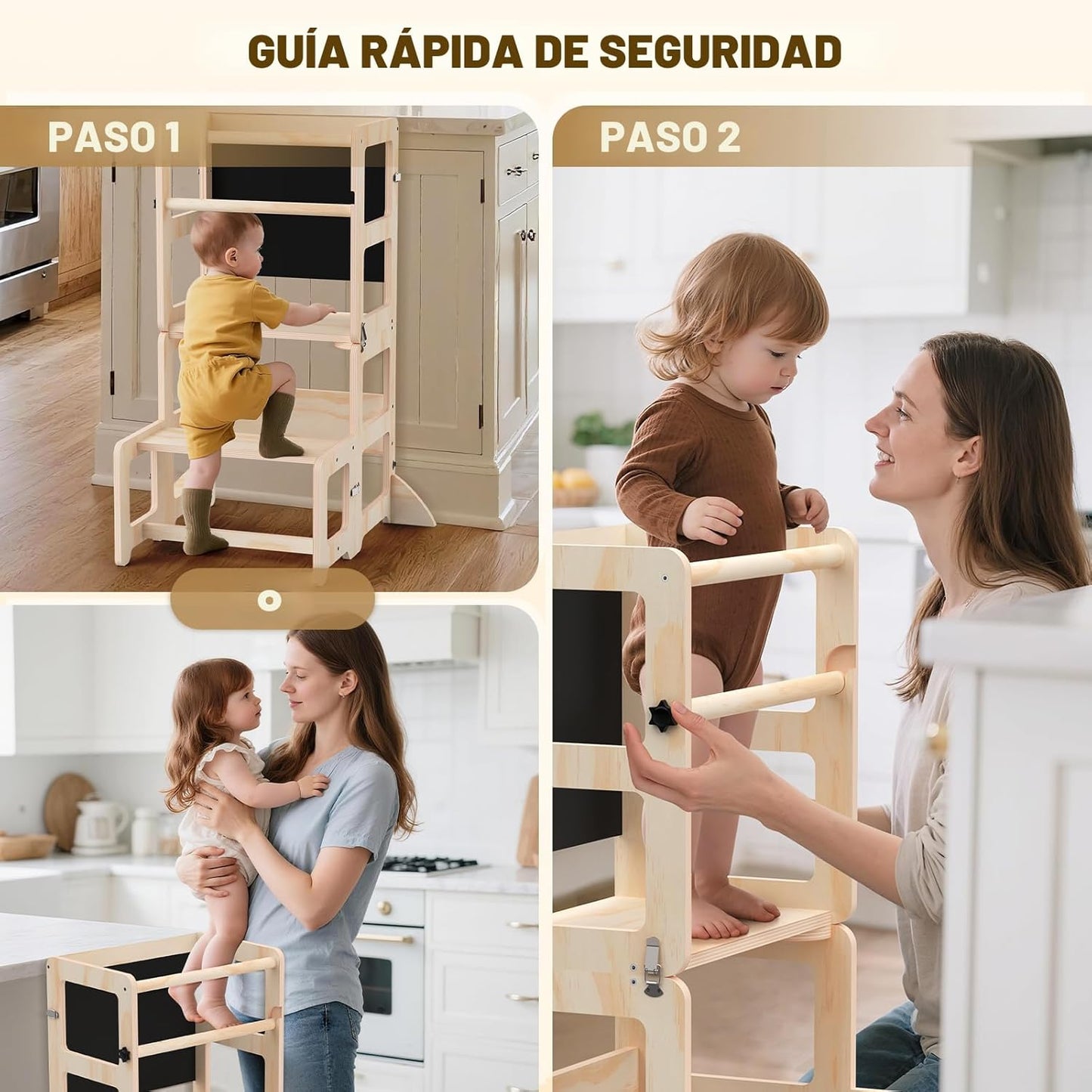 Taburete de cocina para niños pequeños, torre plegable 4 en 1 con p...