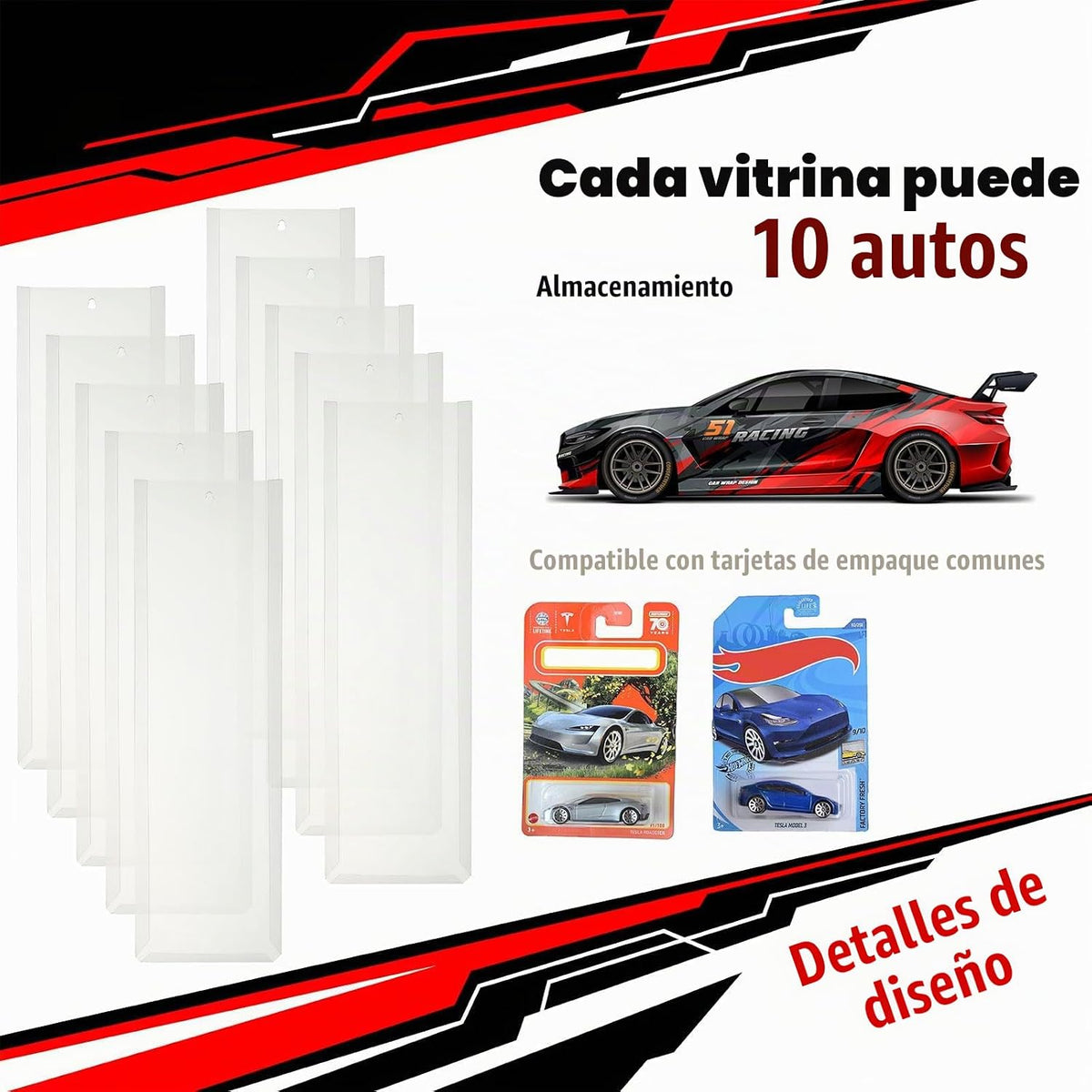 Vitrina de 10 piezas para autos modelo empaquetados para Hot Wheels...