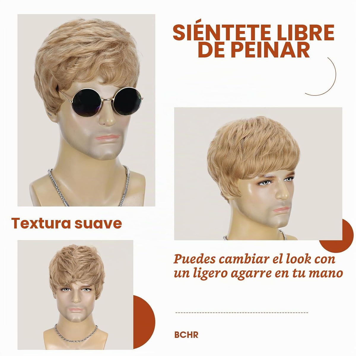 BCHR Peluca rubia para hombre, peluca corta en capas rubias y recta...