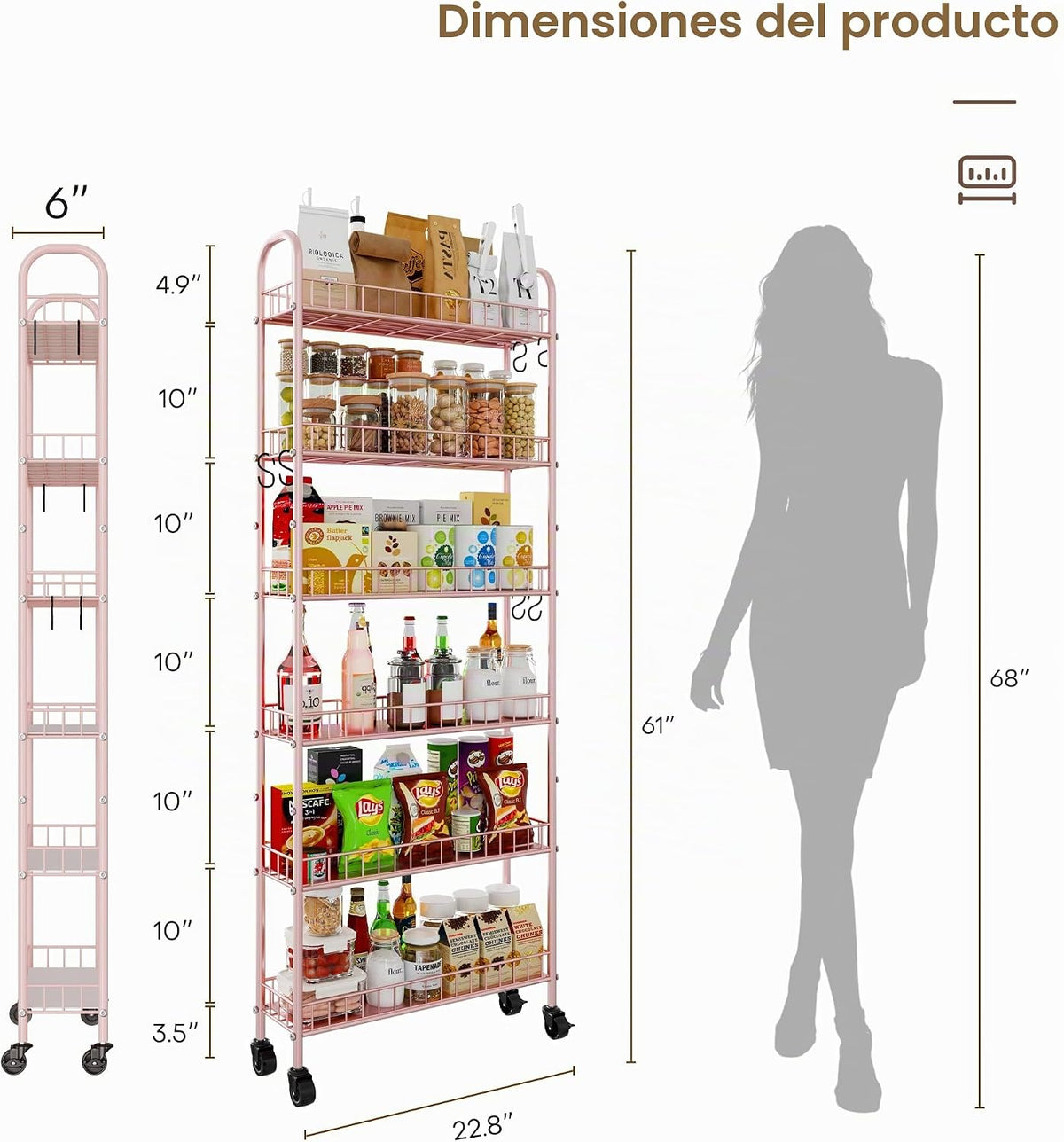 Qiaoxuan Carrito de almacenamiento rodante delgado de 6 niveles con...
