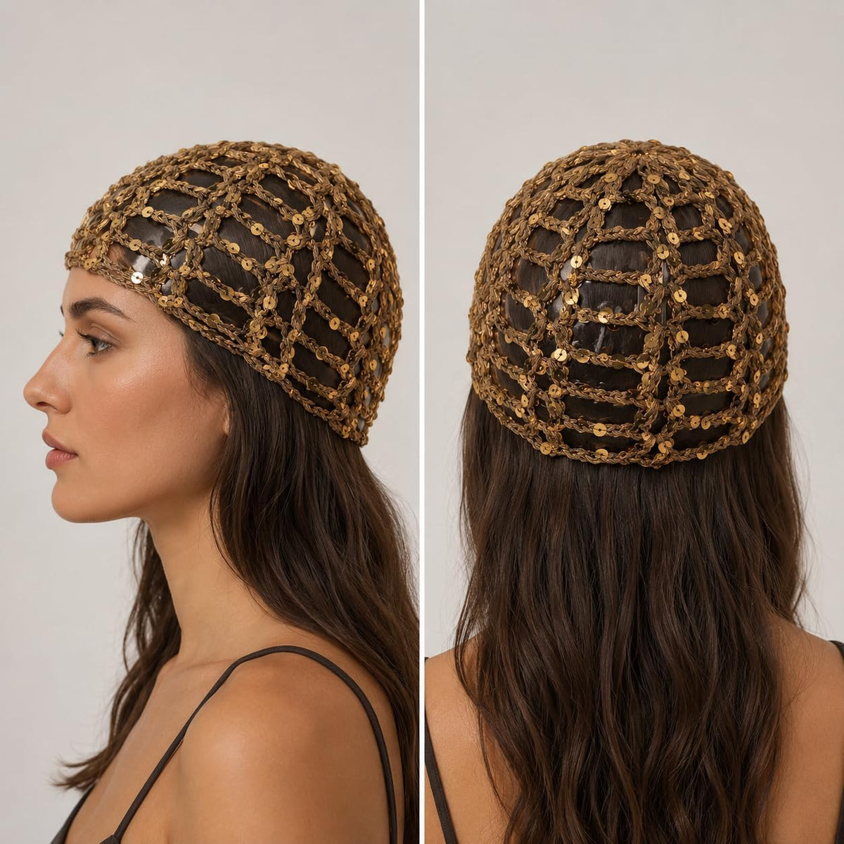 Gorro de punto con lentejuelas para mujer, estilo bohemio, con huec...