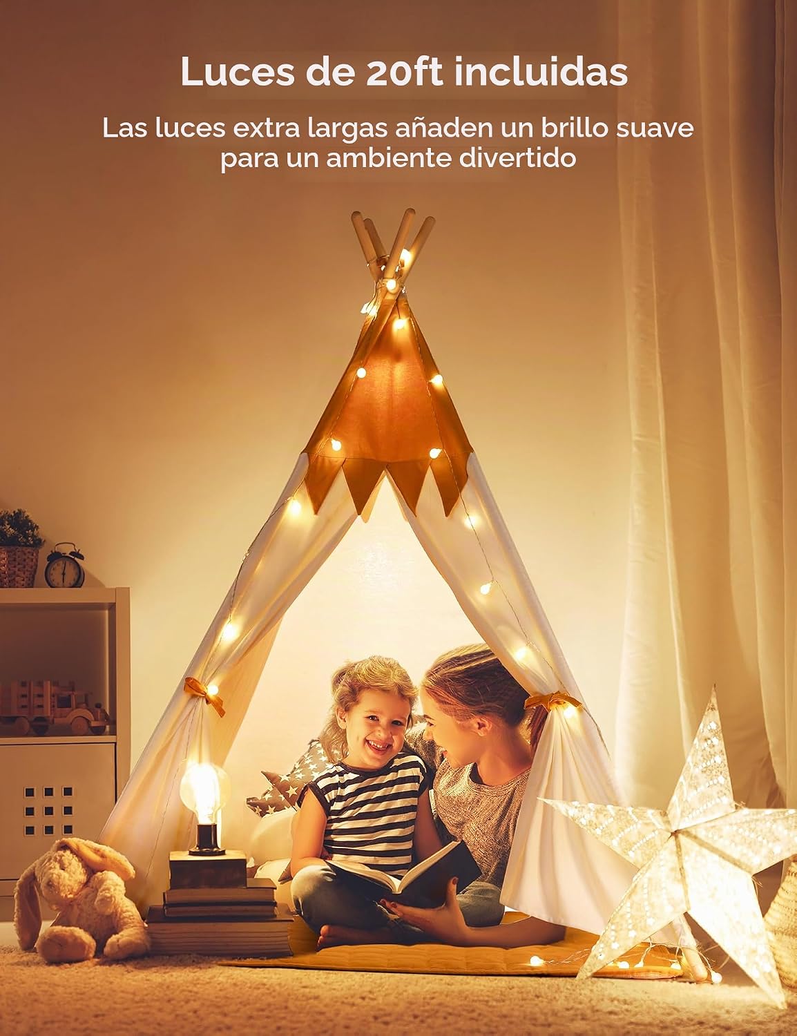 besrey Tienda de campaña tipi para niños con luz y alfombrilla, tie...