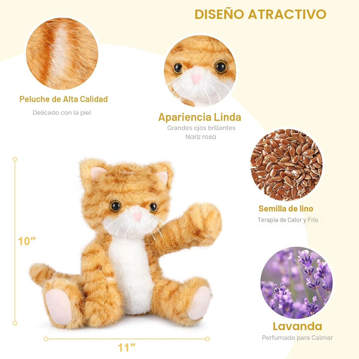 SuzziPals Animal de peluche de gato naranja calentable y enfriable,...