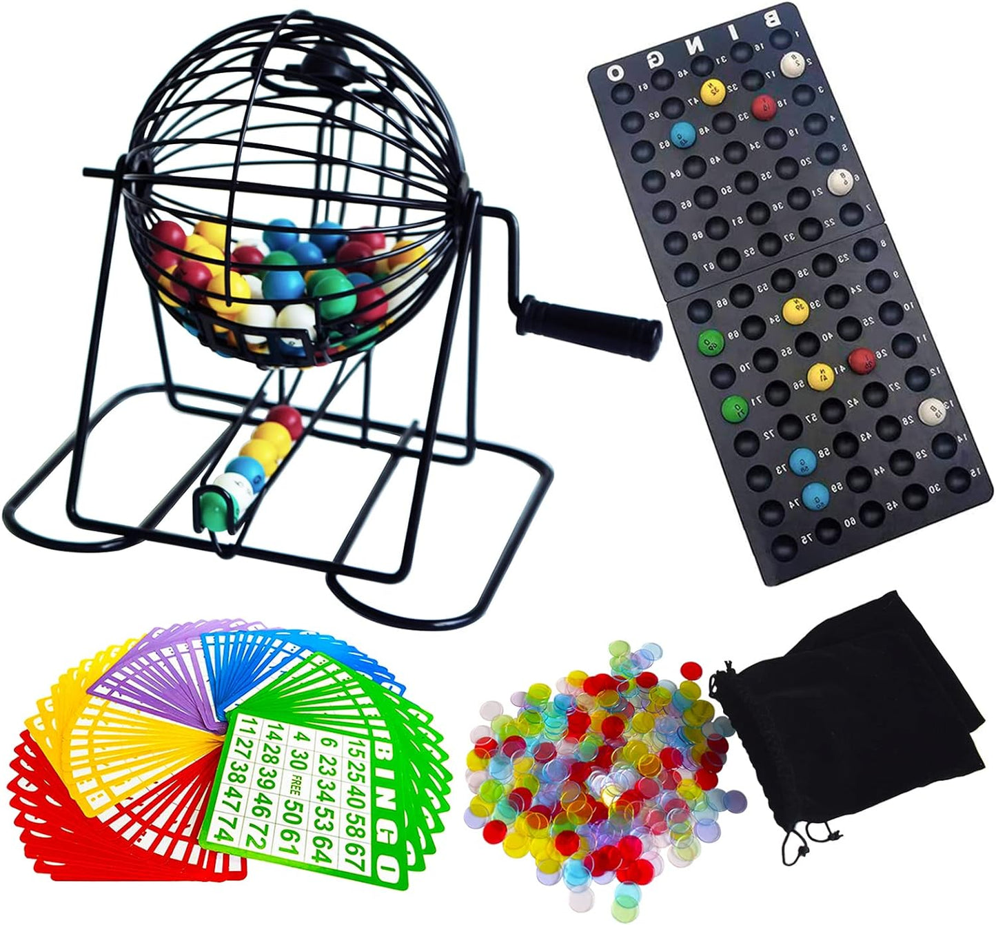 Yuanhe Juego de bingo de lujo, jaula redonda de metal, 75 bolas de...