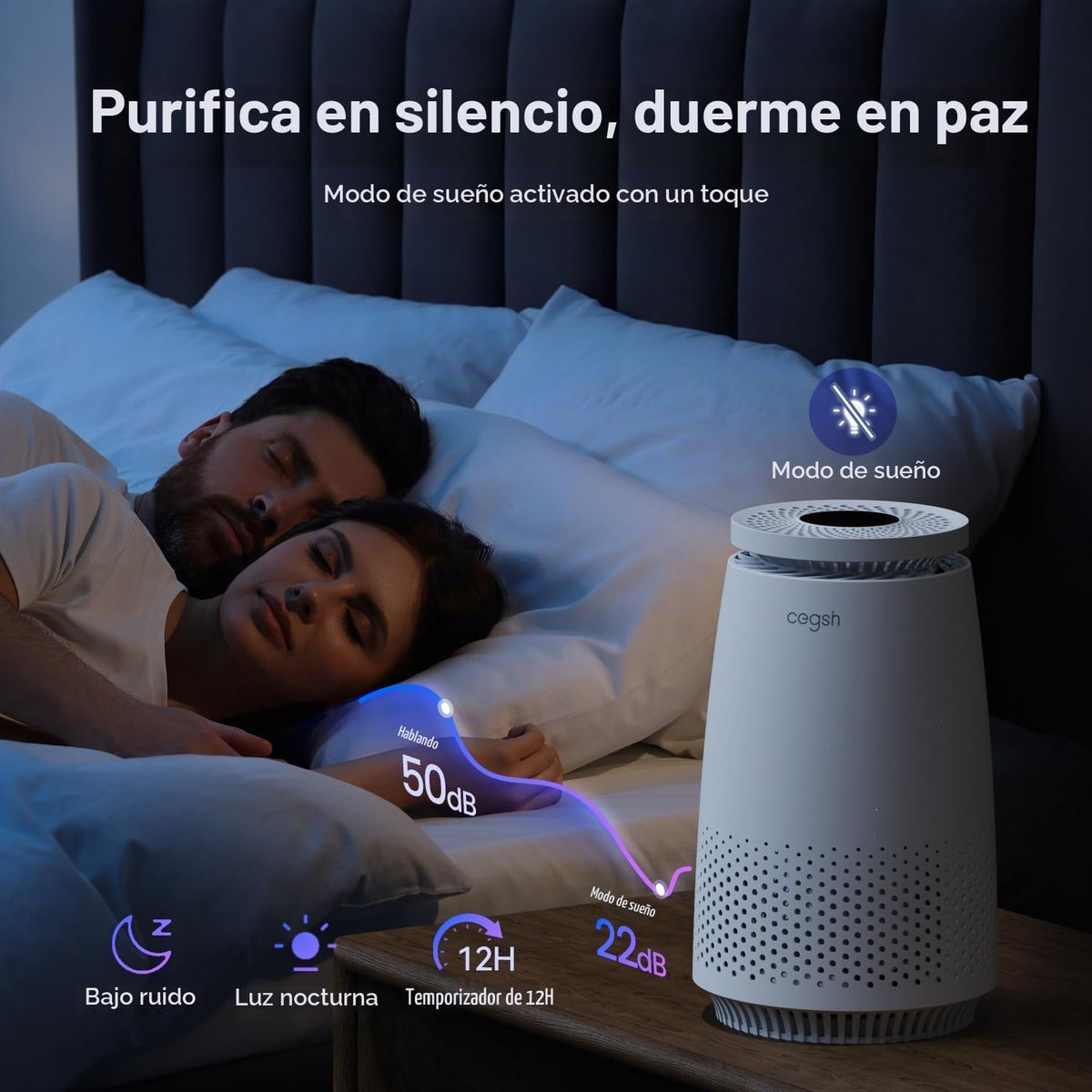 Cegsin Purificadores de aire para dormitorio del hogar, filtro HEPA...