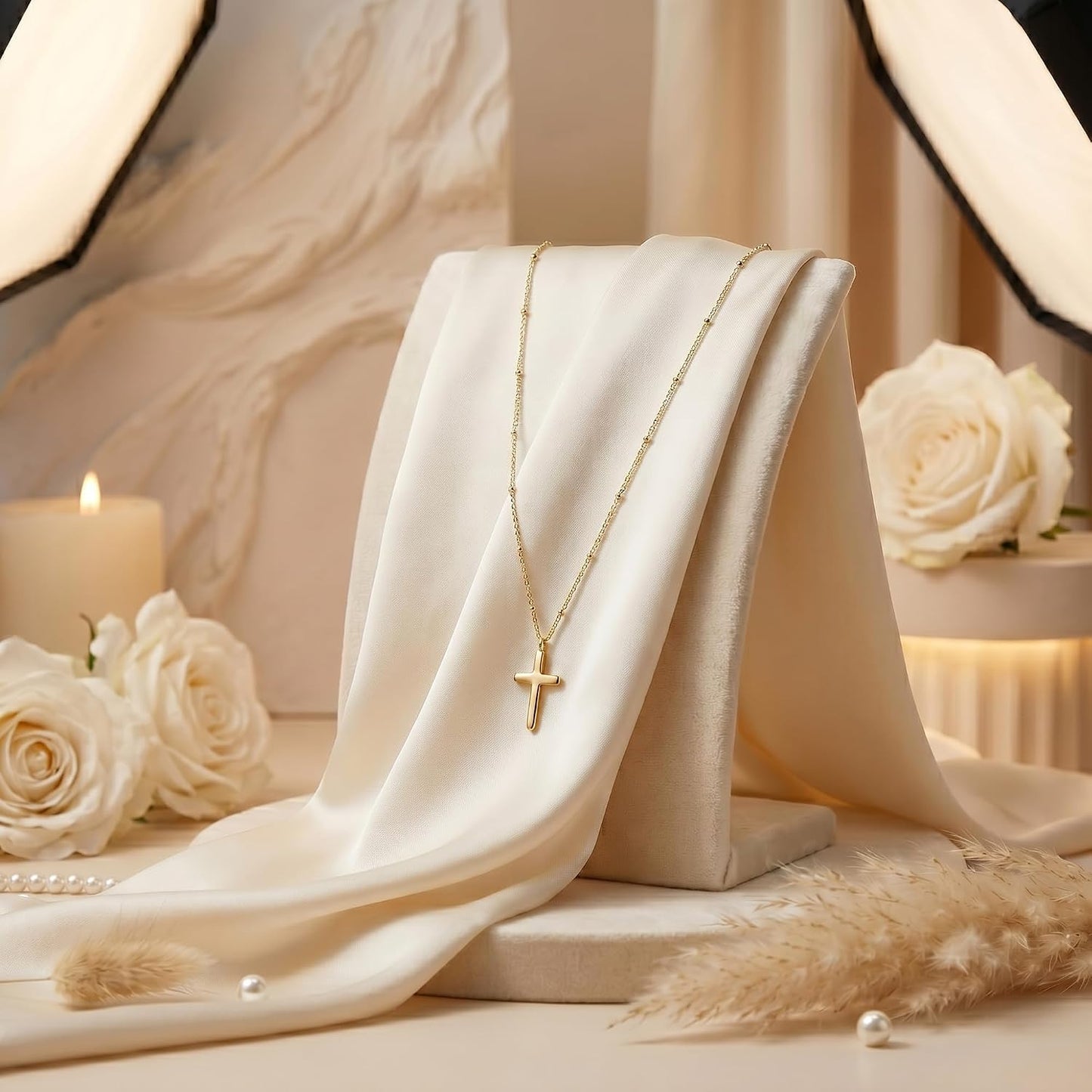 BLThing Collar de cruz de plata de ley 925 y oro de 18 quilates par...