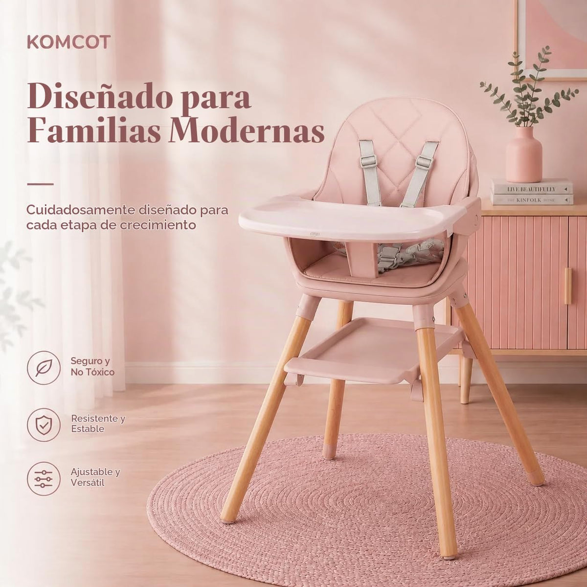 Komcot Silla alta para bebé, sillas altas convertibles de madera 6...