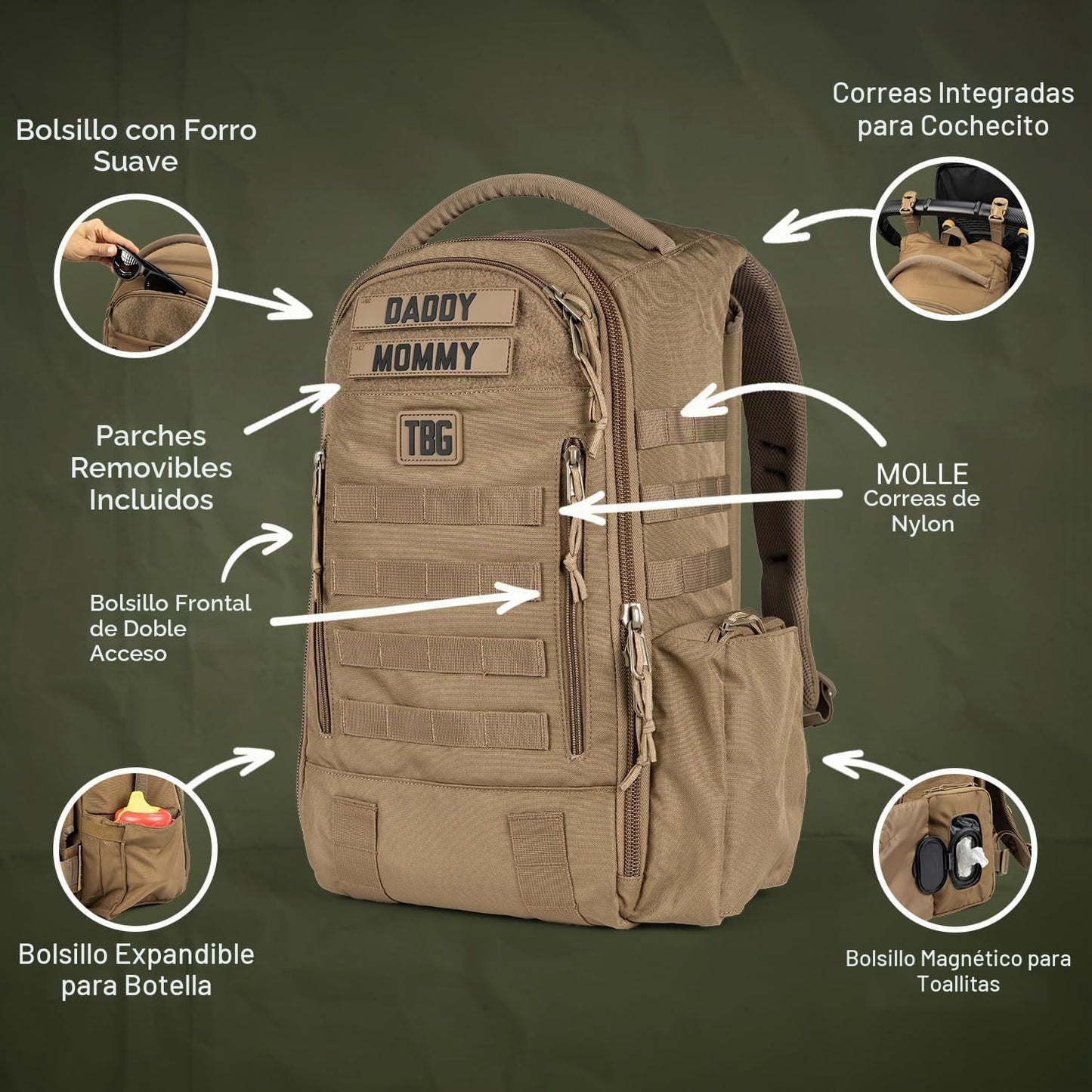 Tactical Baby Gear Daypack Mochila Táctica de Pañales para Papás -...