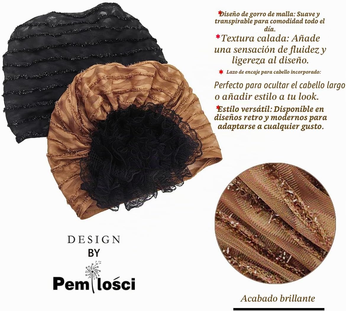 Pemilosci Paquete de 2 gorros de encaje para la cabeza, gorro de ma...