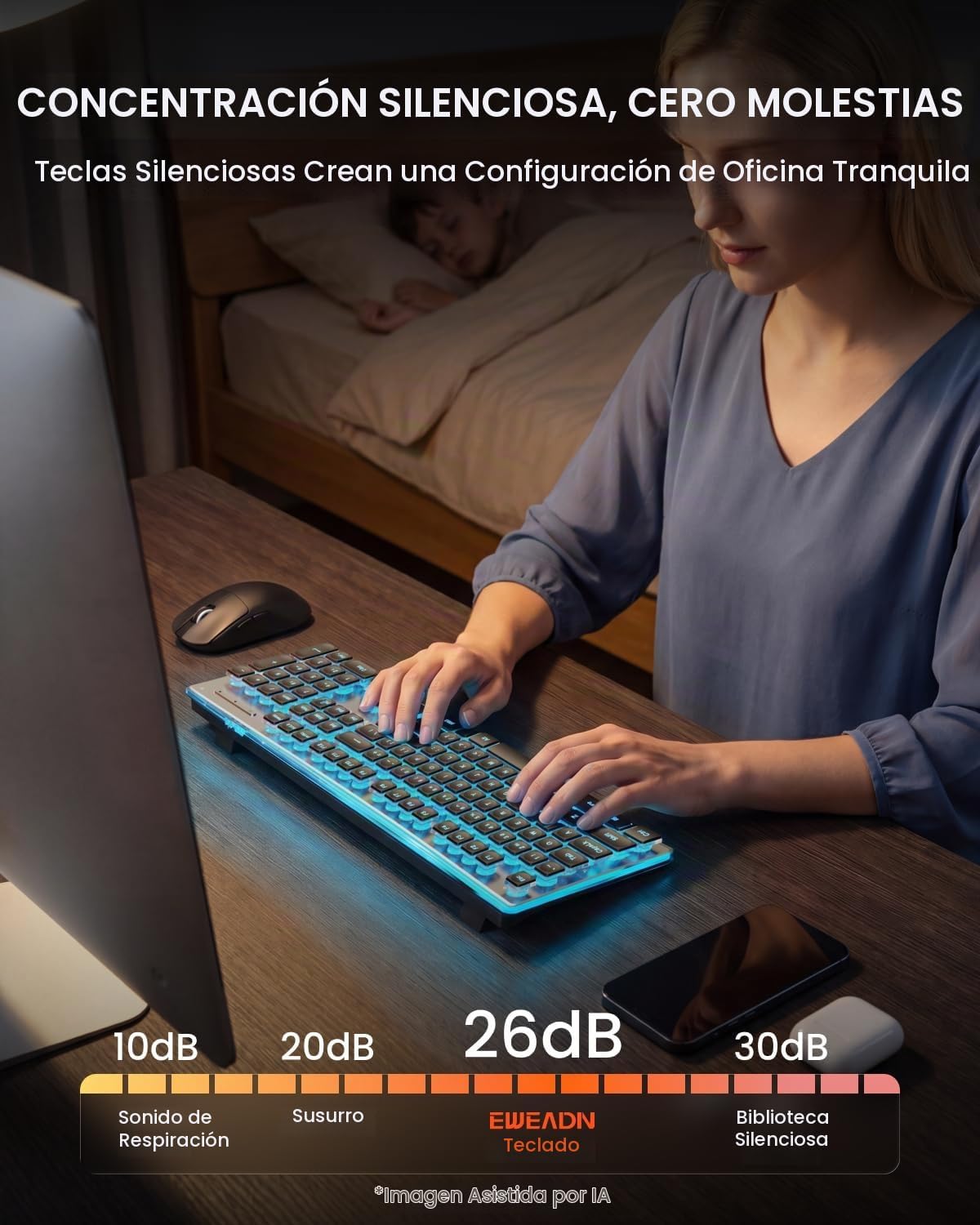 SEUNKWANG EWEADN V3 Combo de Teclado y Mouse Inalámbrico con Retroi...