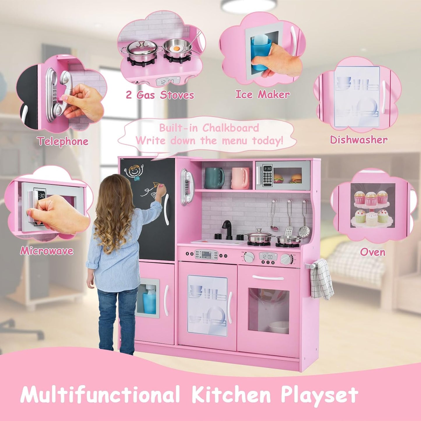 HONEY JOY Set de cocina de madera de juguete para niños, juego de s...